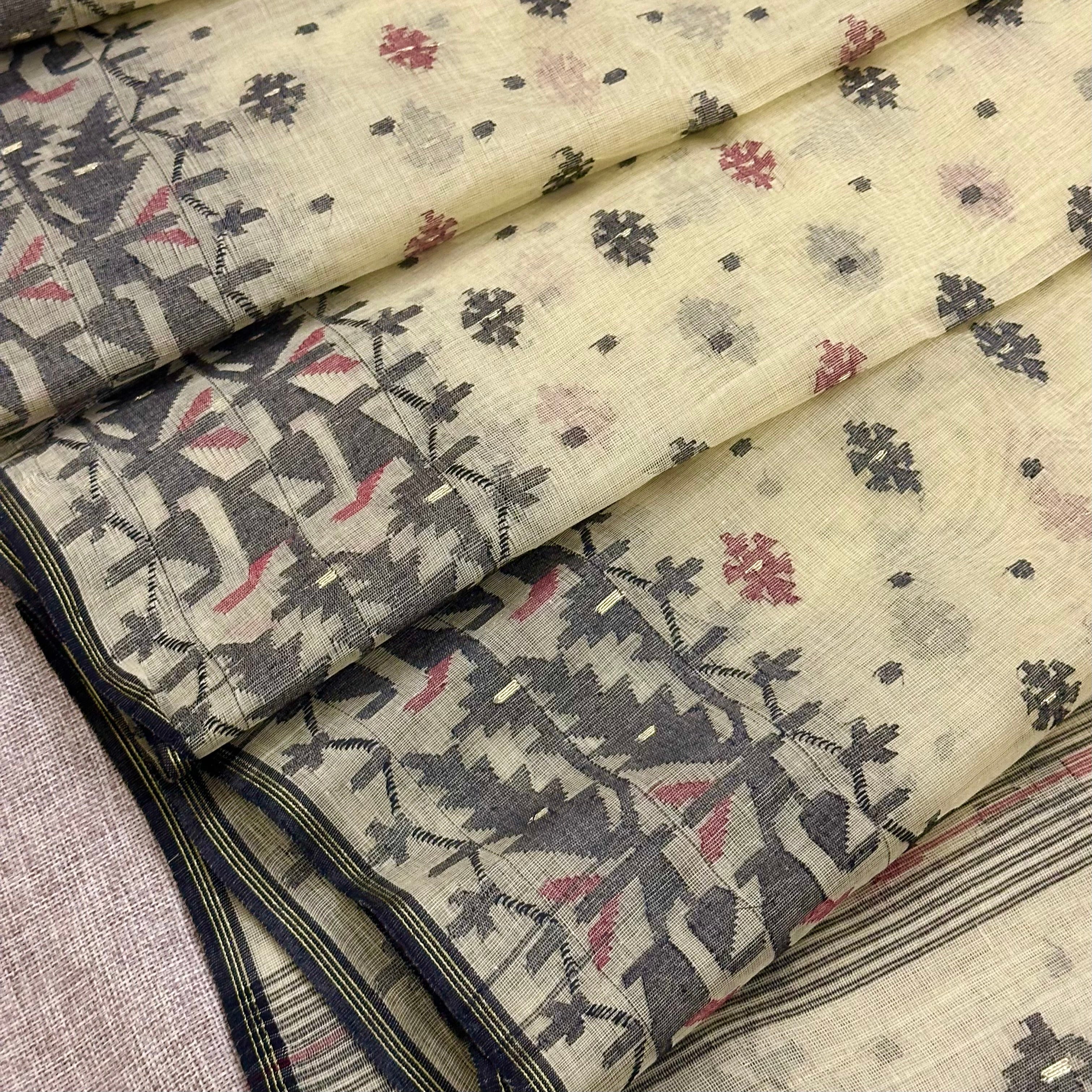 Buttercream and Grey Dhakai Jamdani