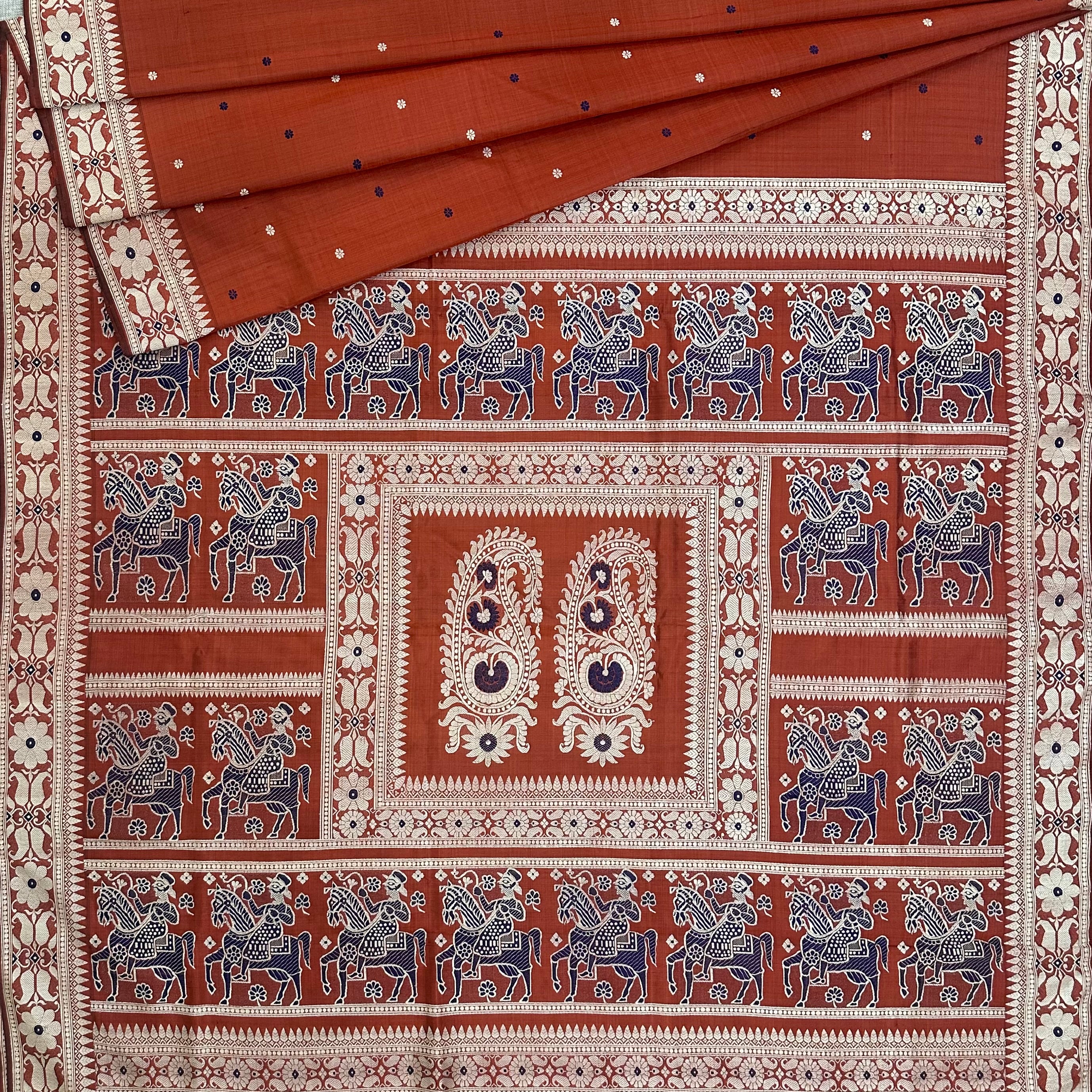 Rust Baluchari Saree from Bengal