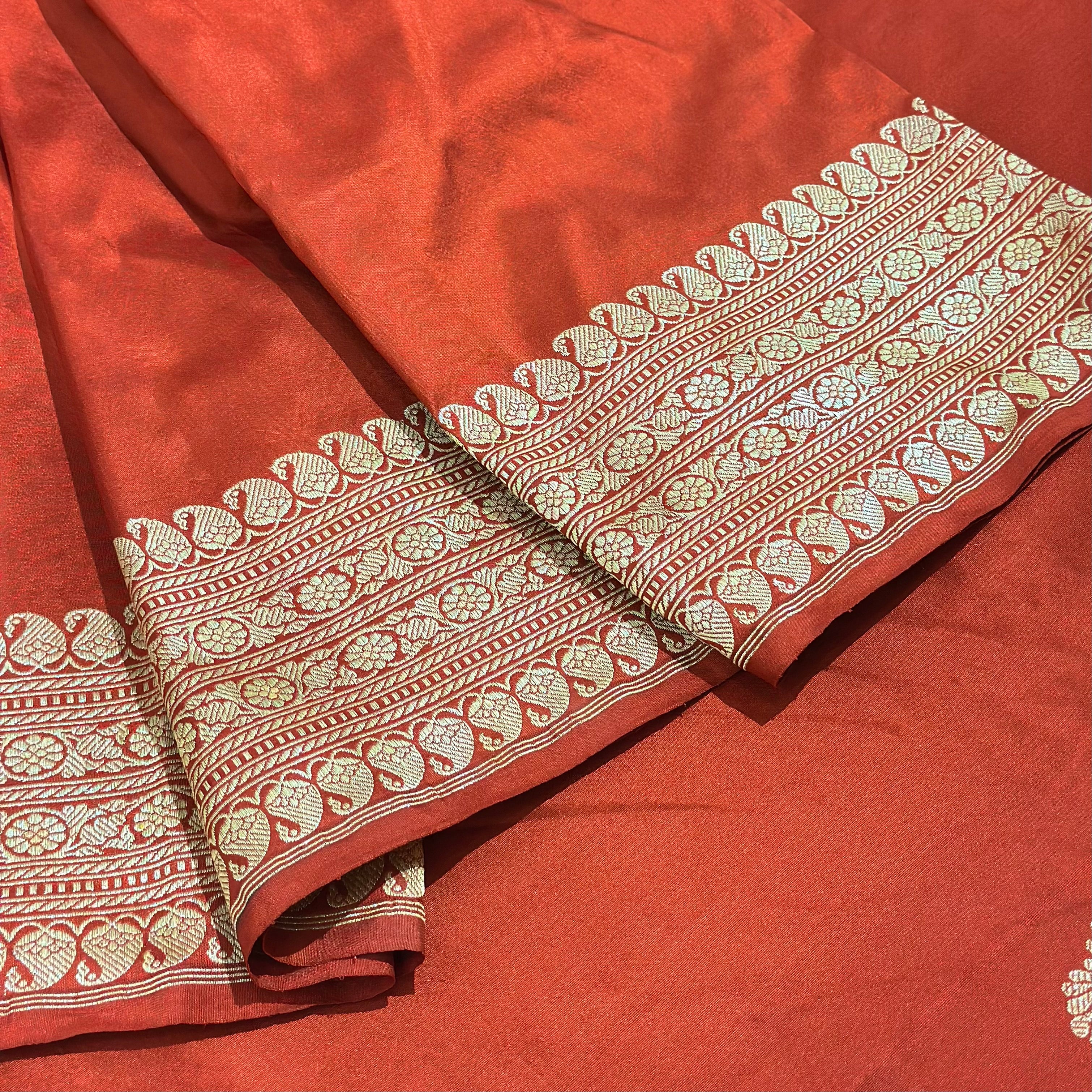 Orangish Red Paisley Khadwa Benarasi