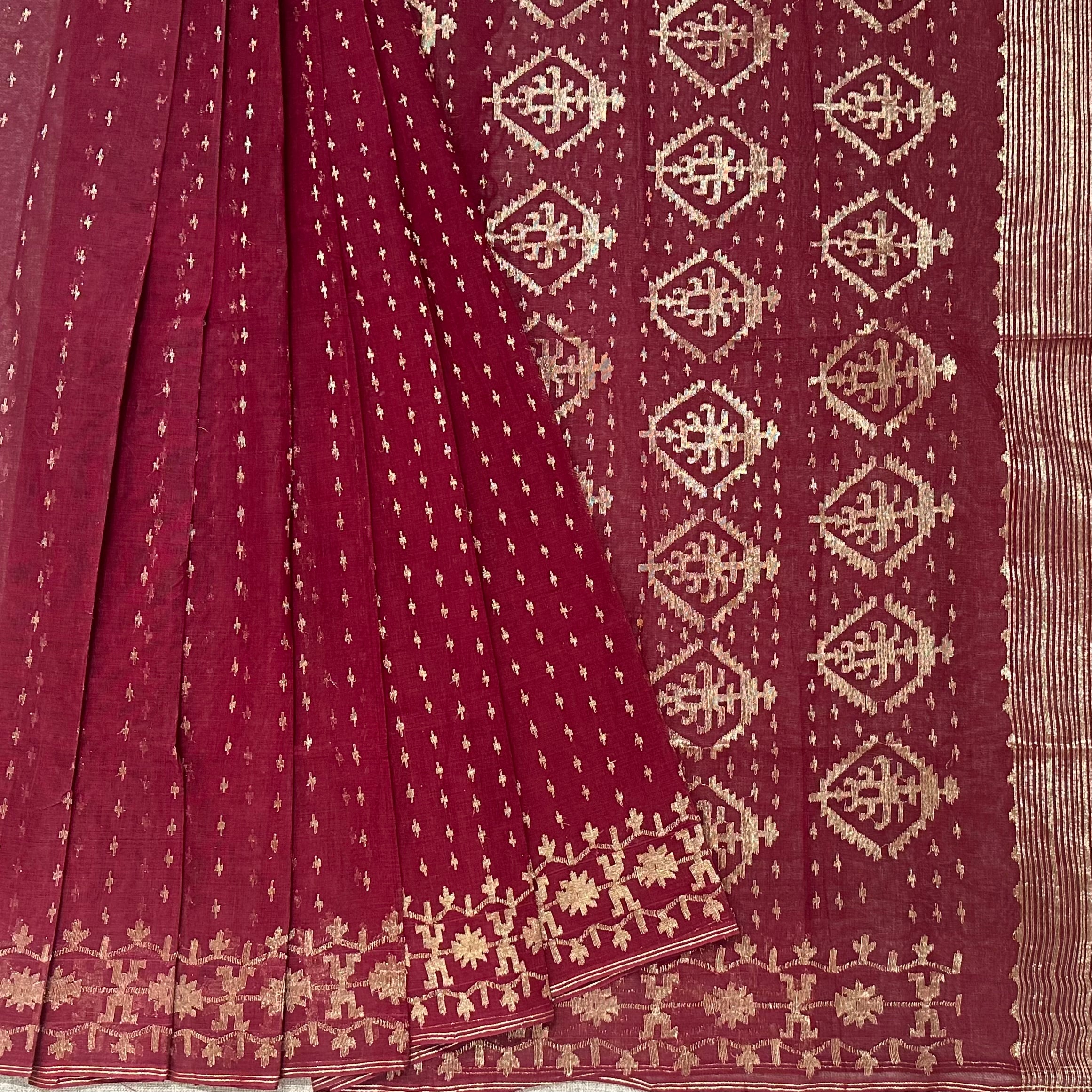 Dark Red Dhakai Jamdani with Zari