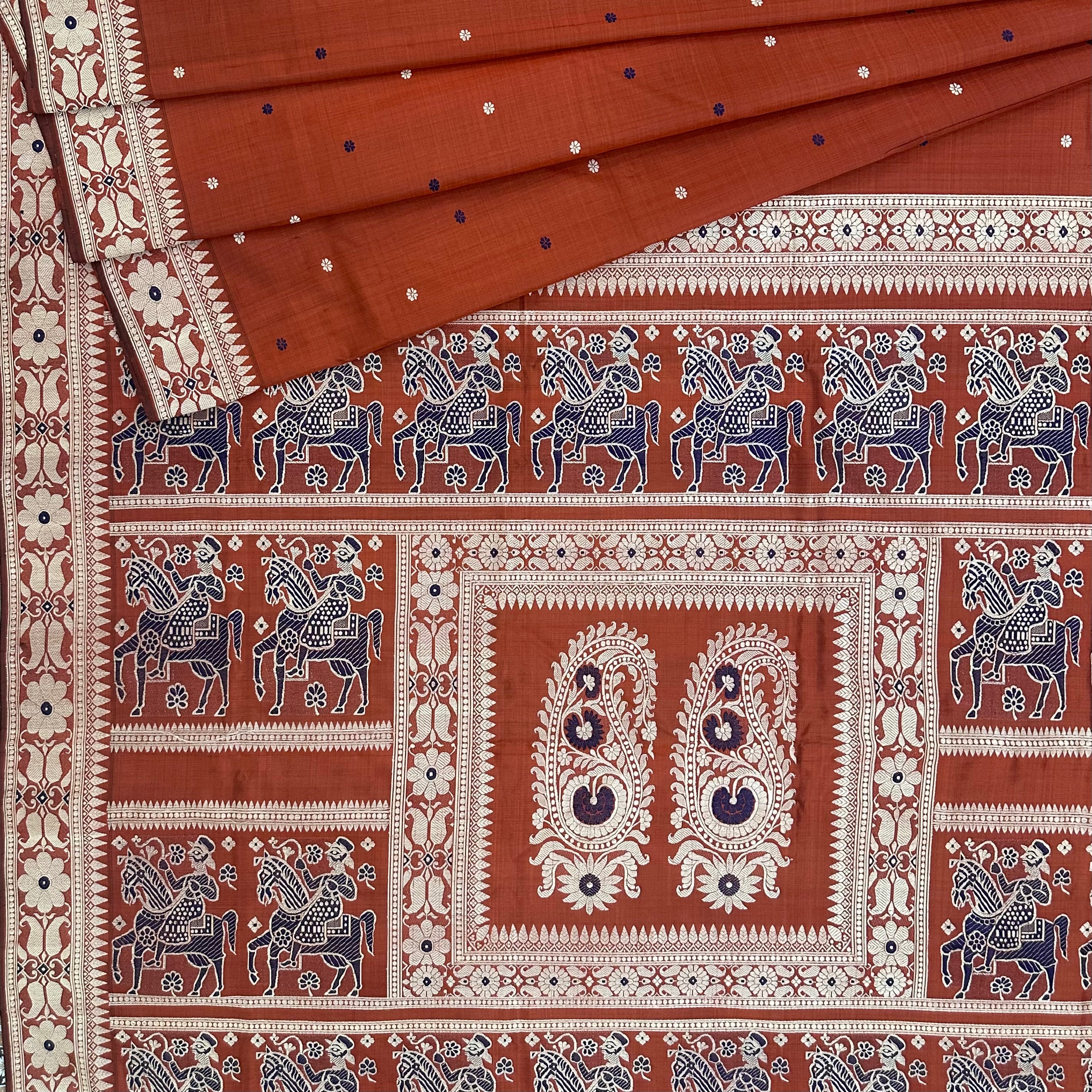 Rust Baluchari Saree from Bengal