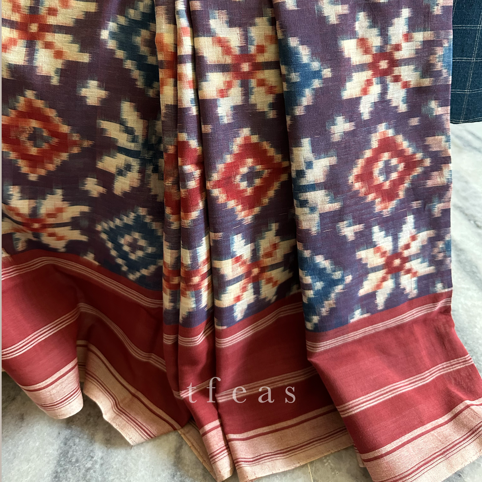 Indigo and Red with Red Border Natural Dyed Double Ikat