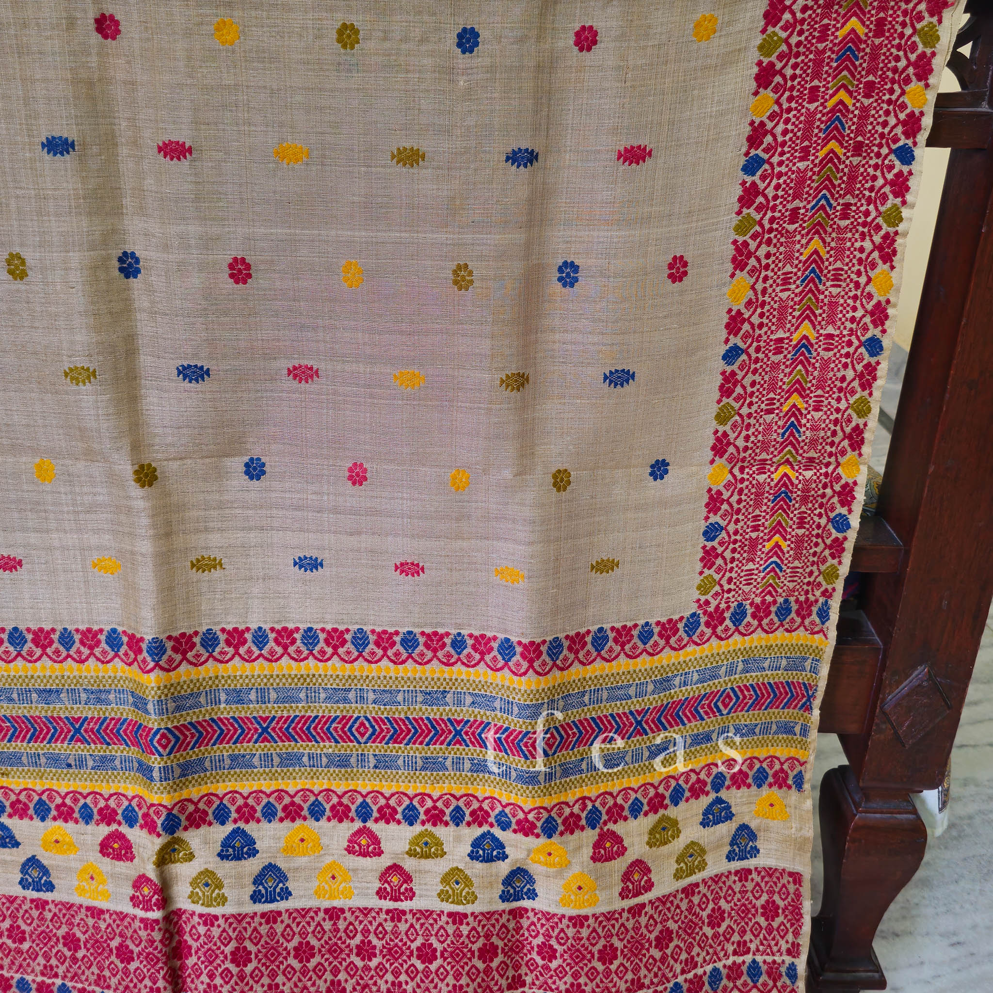 Heirloom Pure Assam Muga Saree with Natural Dyed Eri Extra Weft in Multicolors