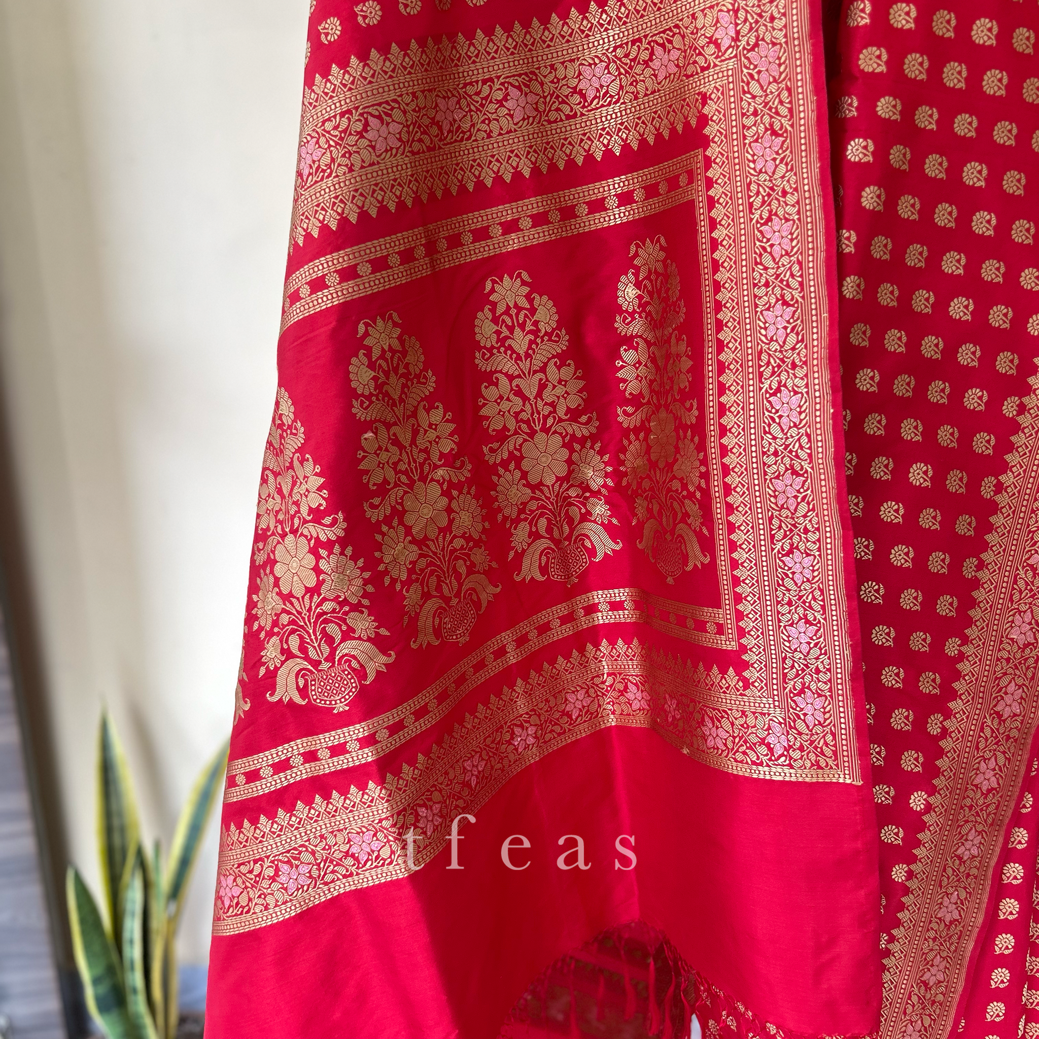 Red Revival Baluchari Saree with tree of life