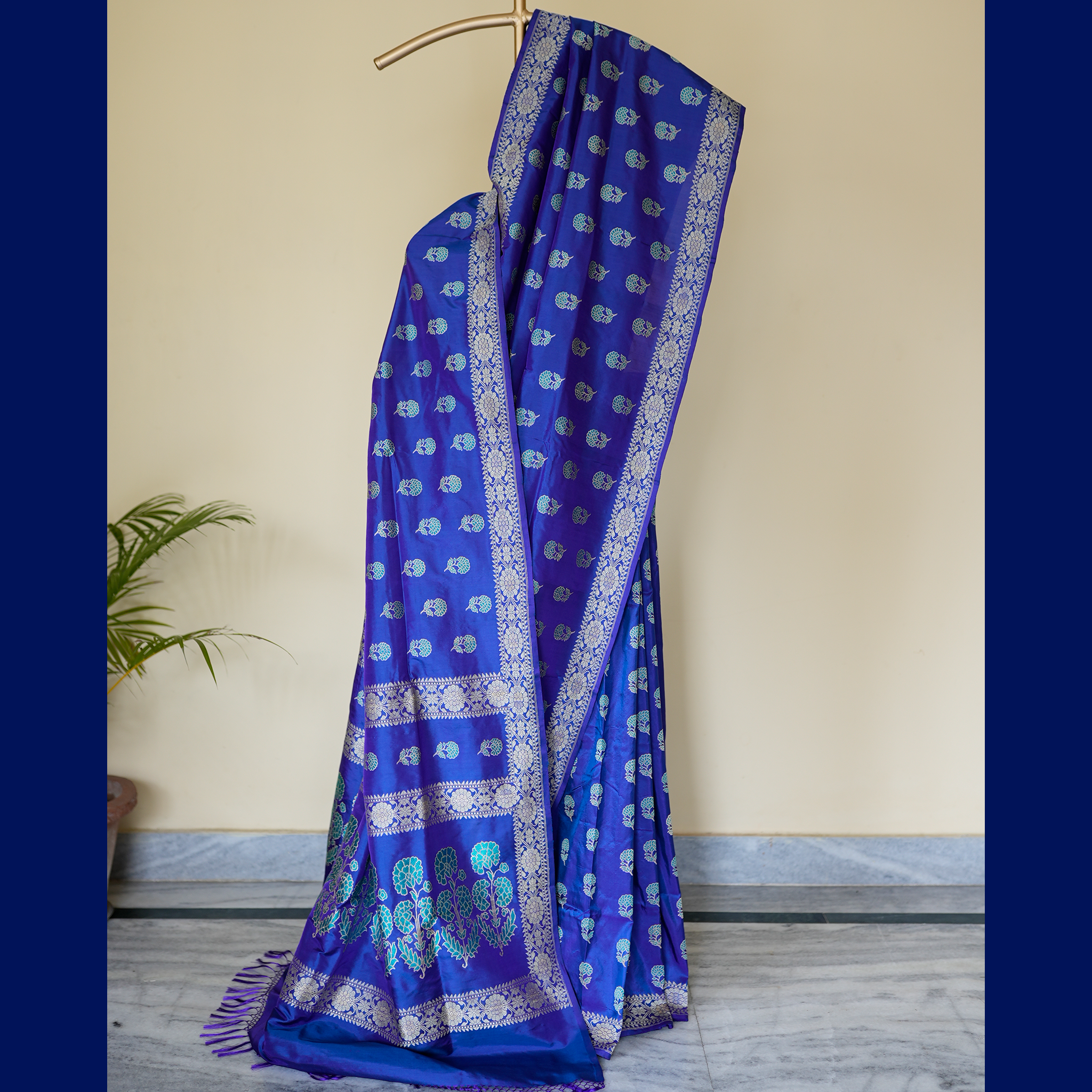 Blue with Turquoise Revival Baluchari Saree