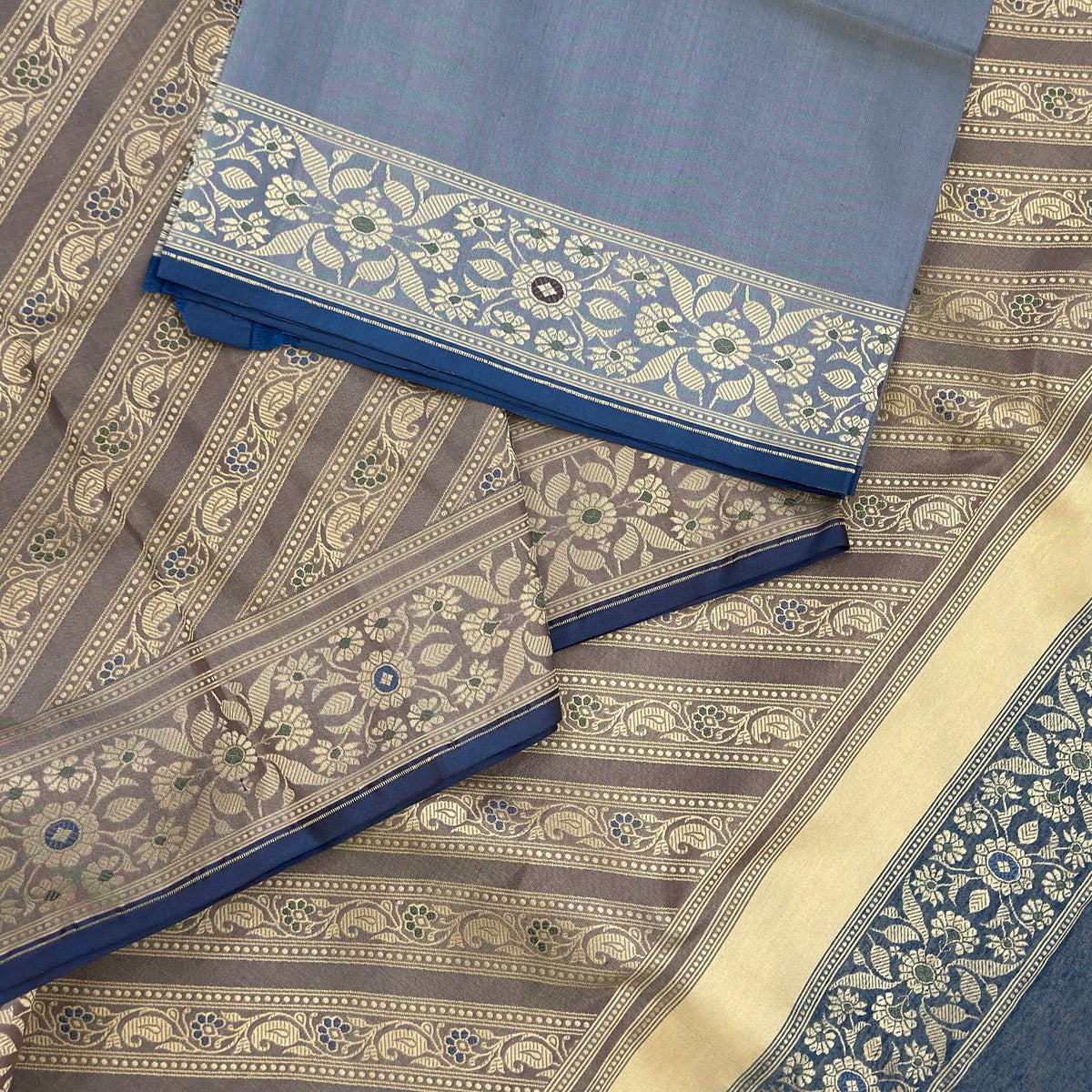 Grey with Indigo Baluchari Saree