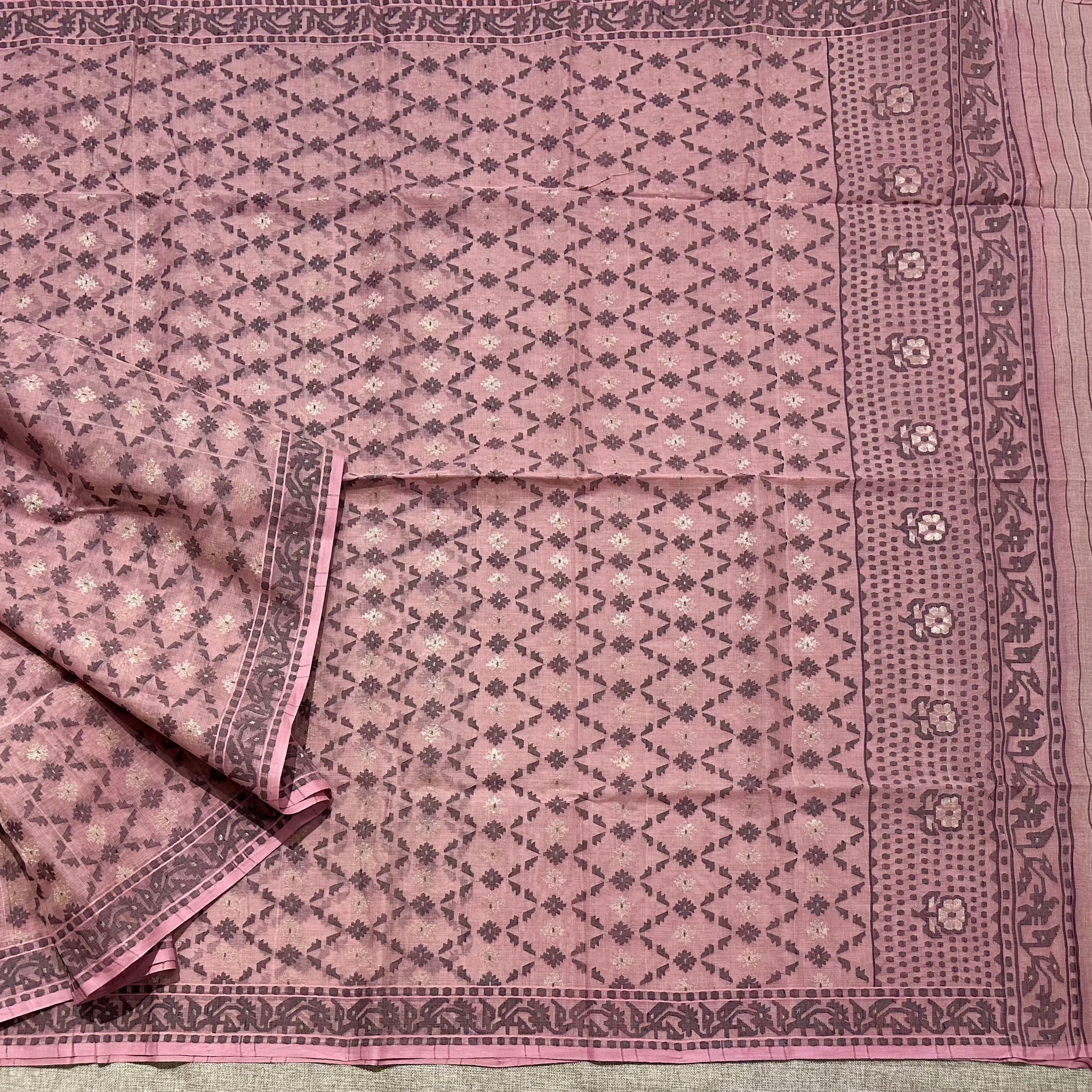 Pink Jaal Dhakai Jamdani Saree