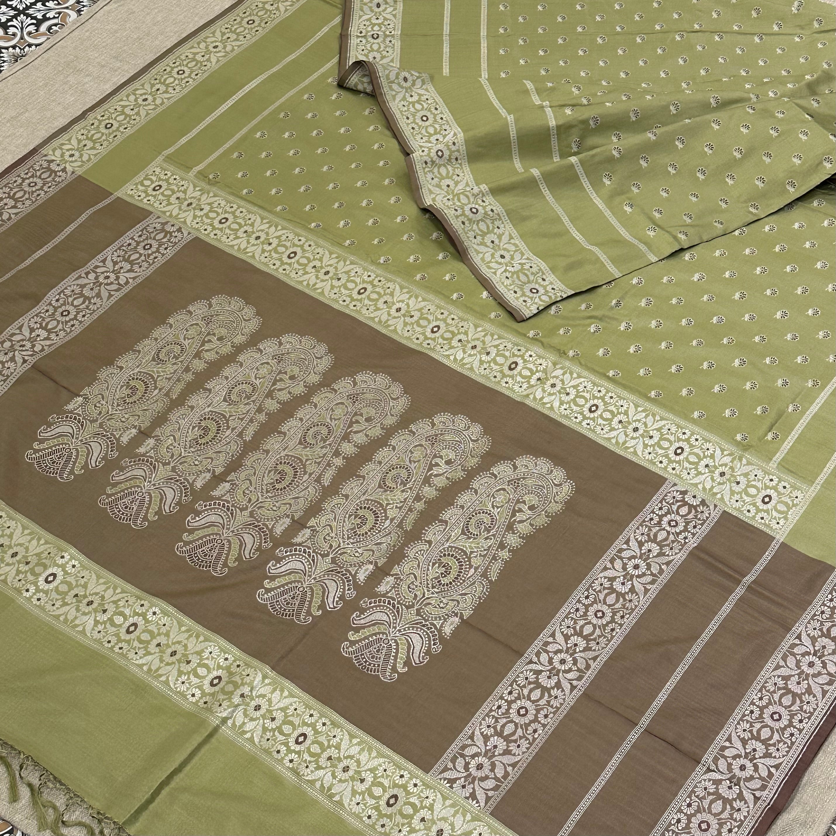 Sage Green Baluchari Saree with Paisleys in the Palla