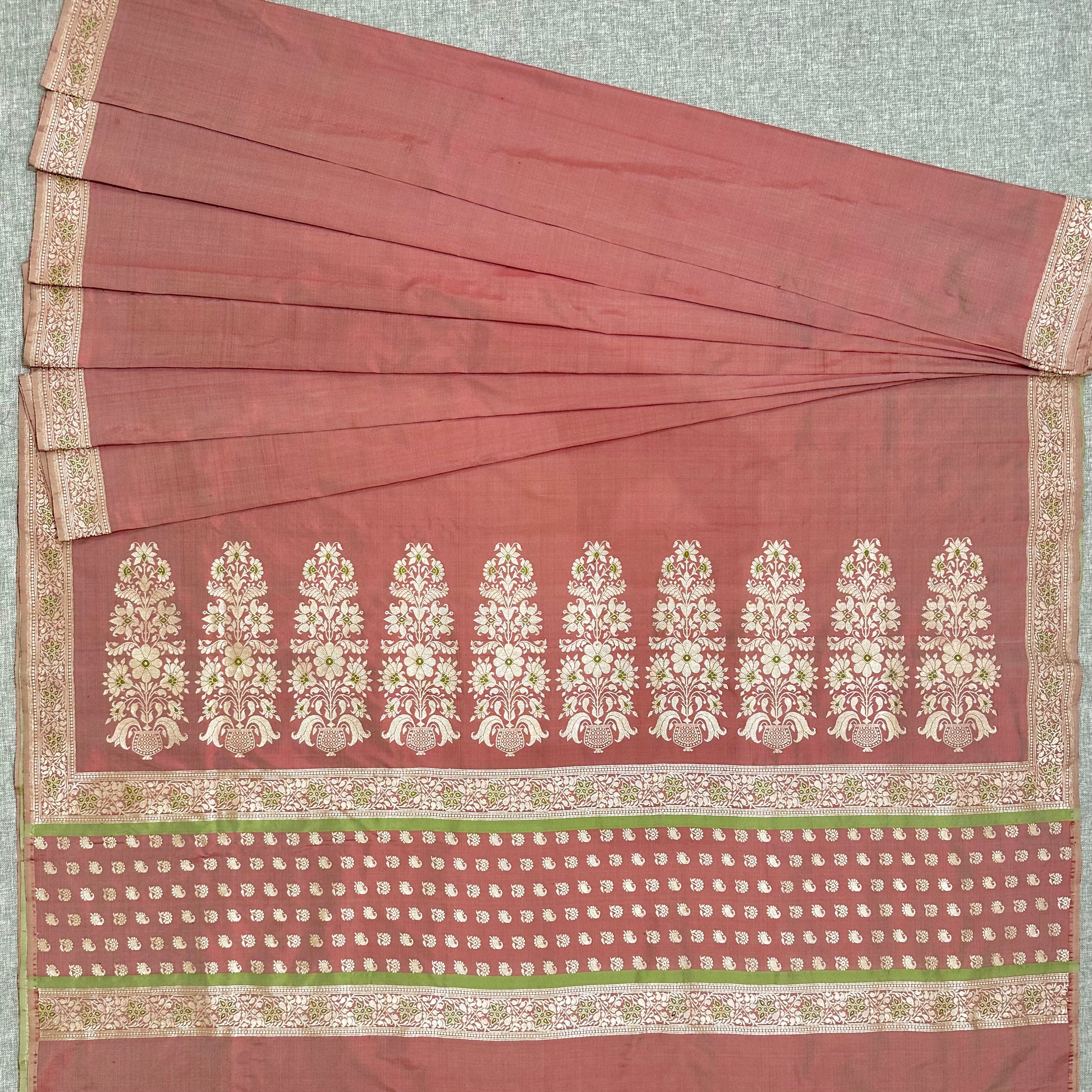 Red and Tea Dyed and Green Baluchari with Tree of Life