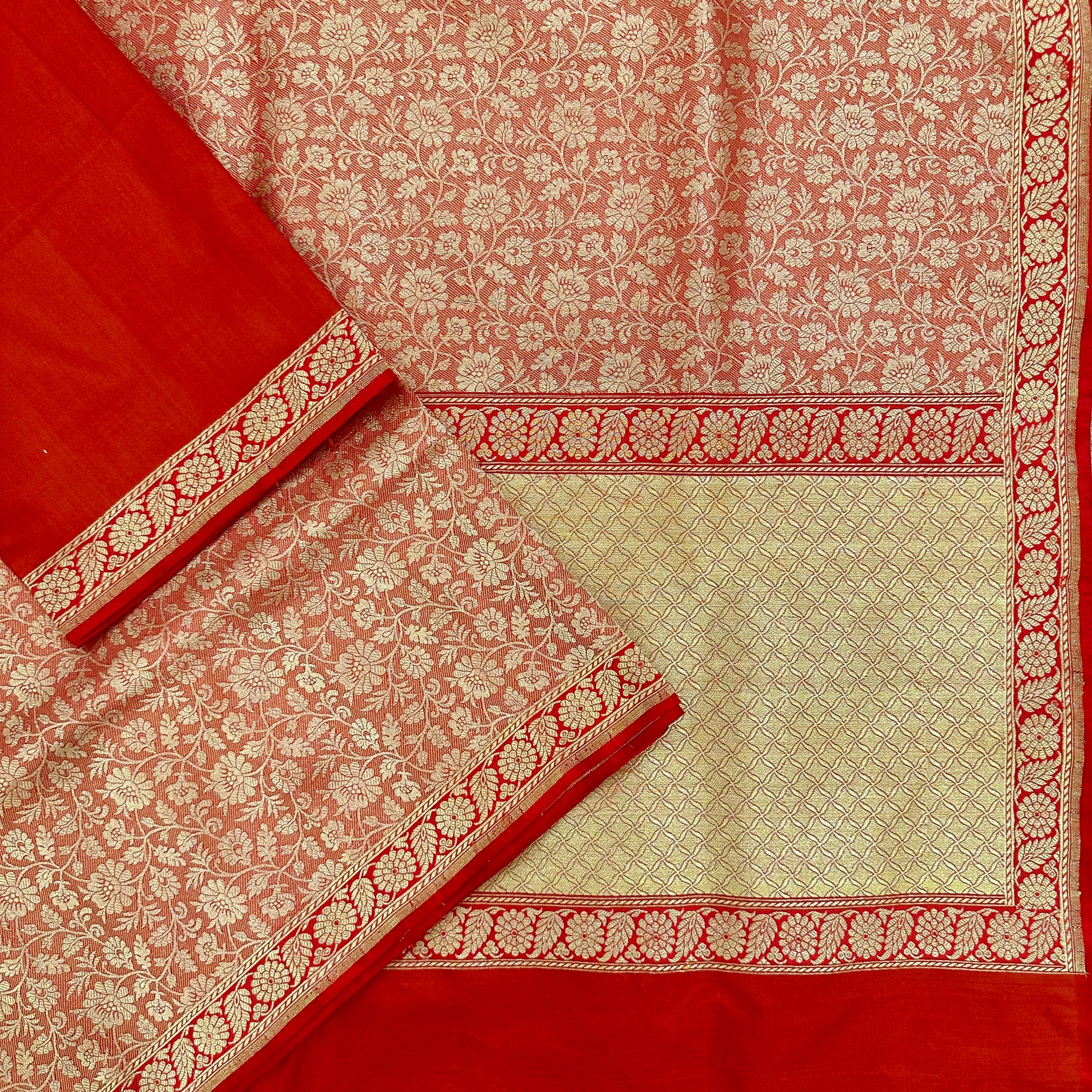 Red Tanchoi Benarasi with Red Minakari Khadwa Border