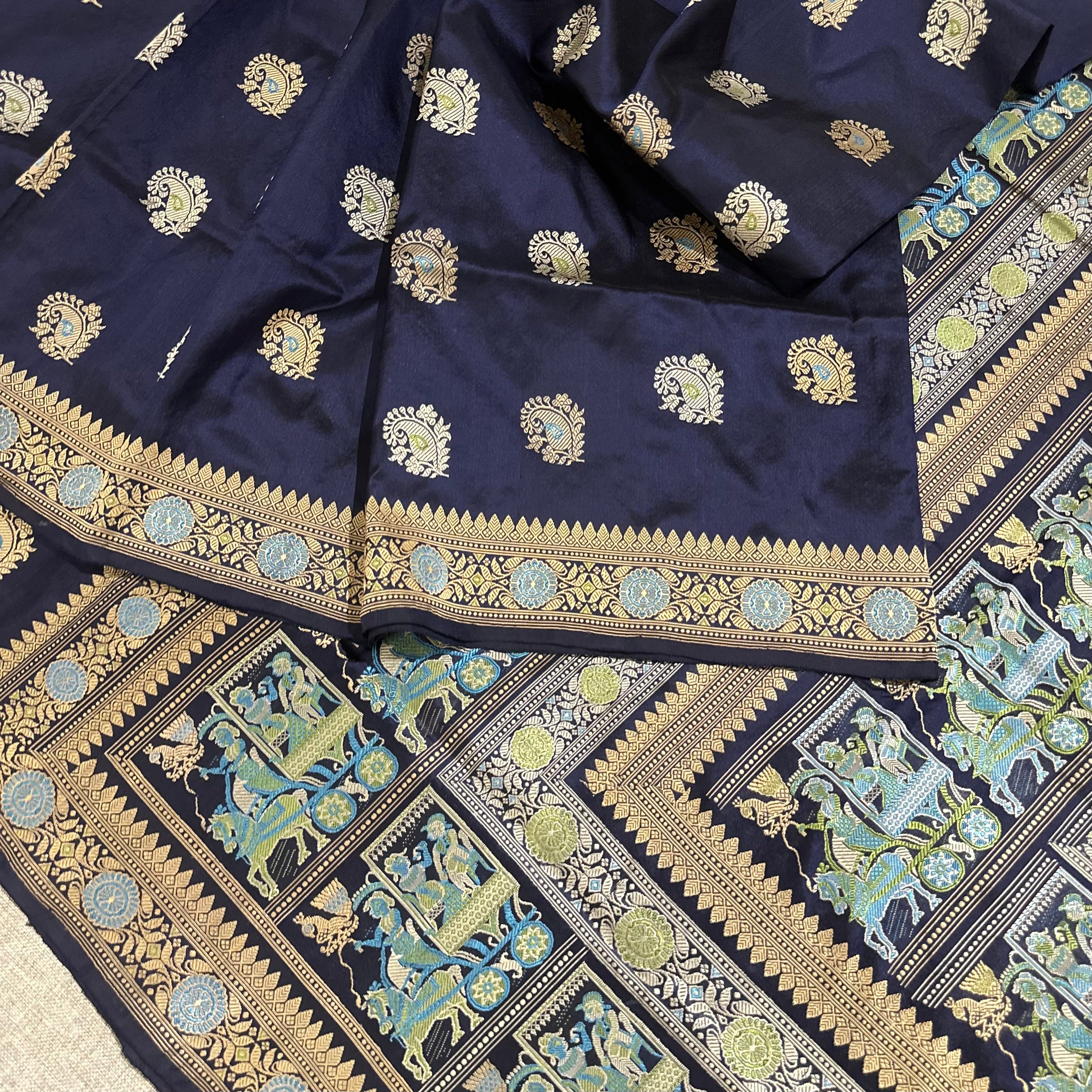 Dark Navy Grand Palla Baluchari Saree