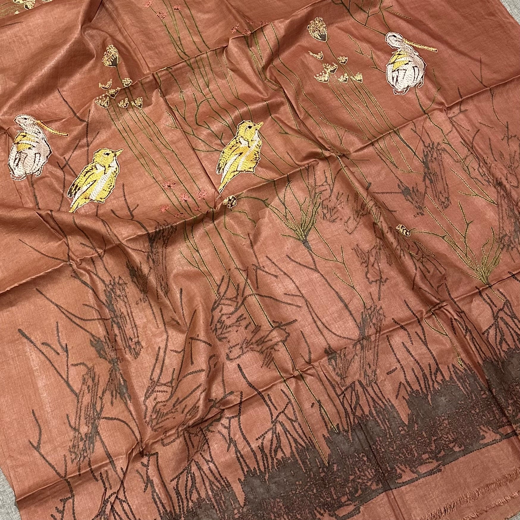 Madder Root Natural Dyed Handwoven Tussar with Kantha