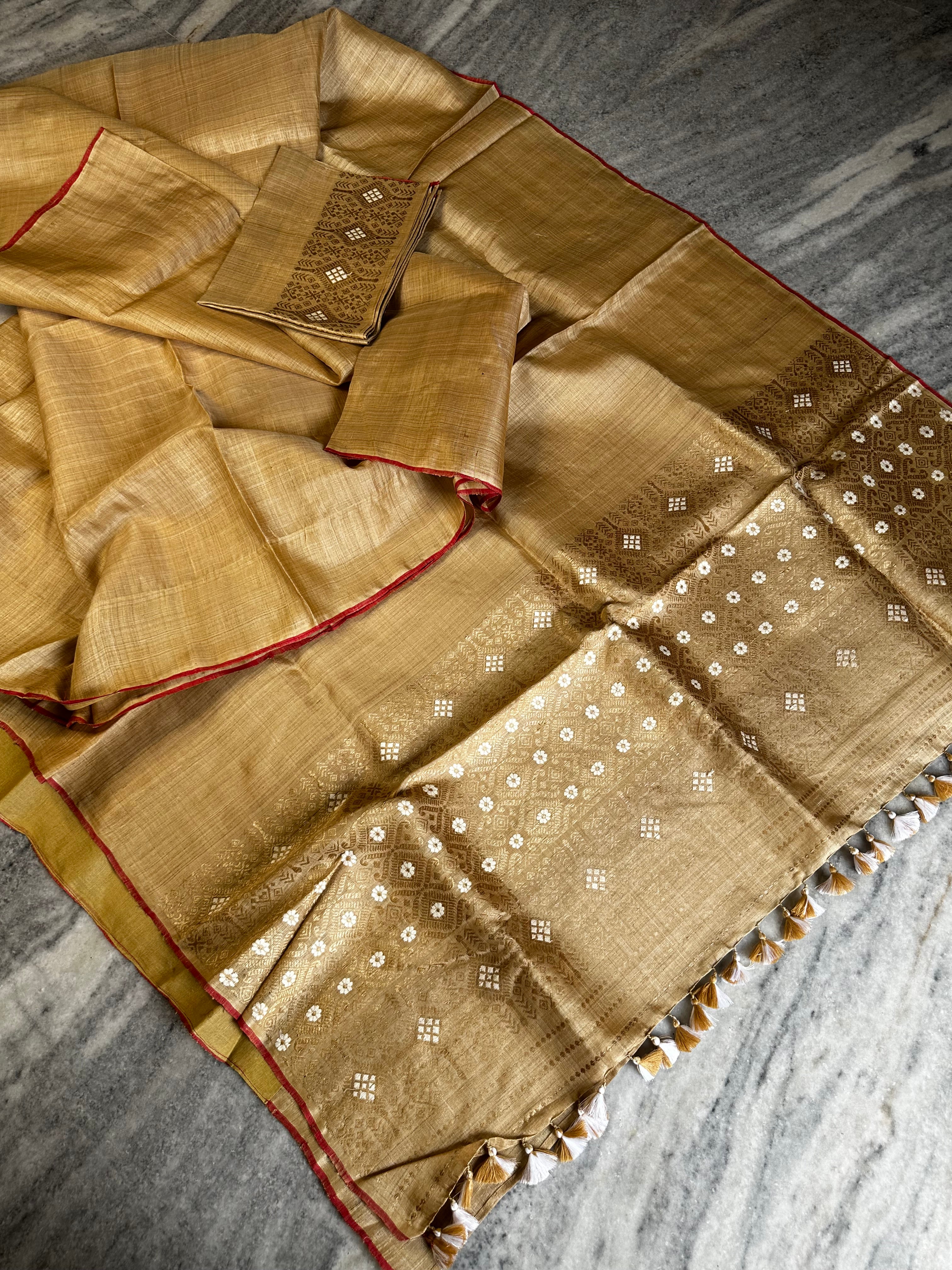 Heirloom Pure Assam Muga Saree with Muga and Eri Extra Weft Palla