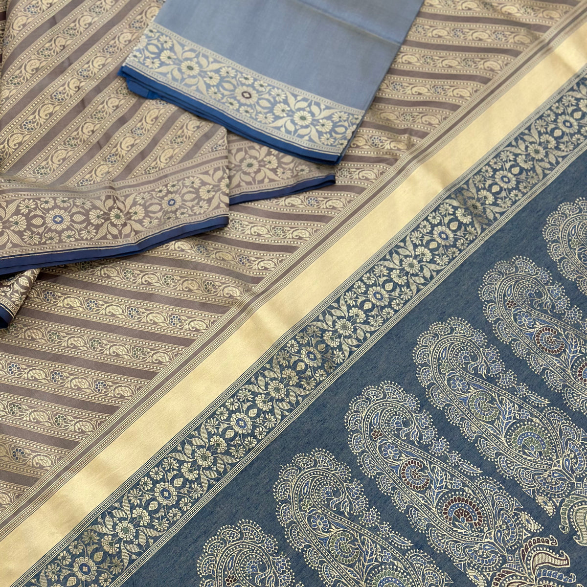 Grey with Indigo Baluchari Saree
