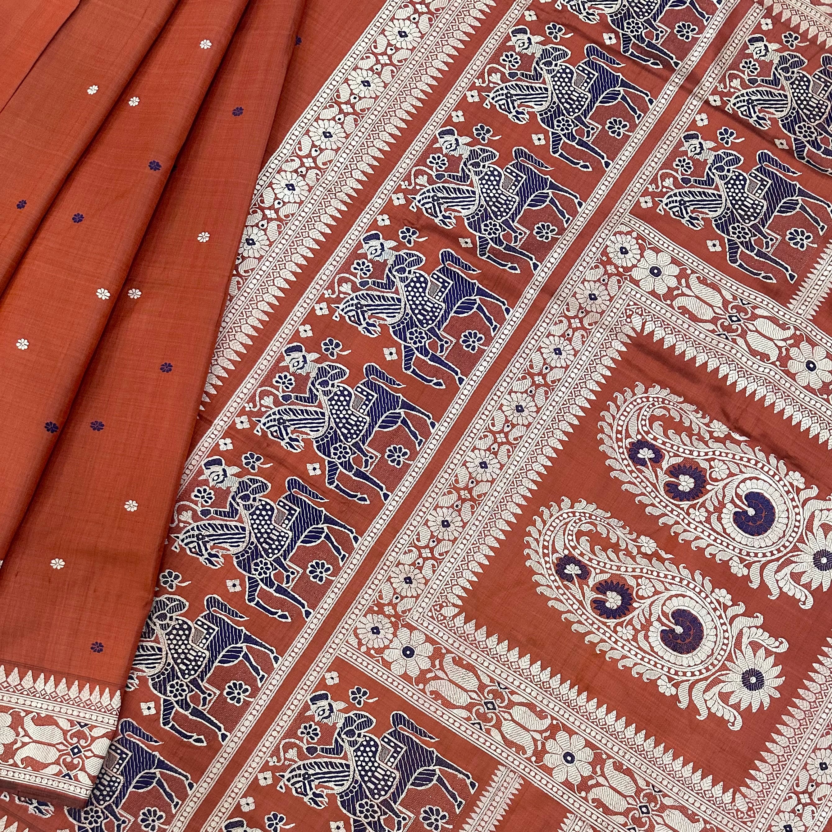 Rust Baluchari Saree from Bengal