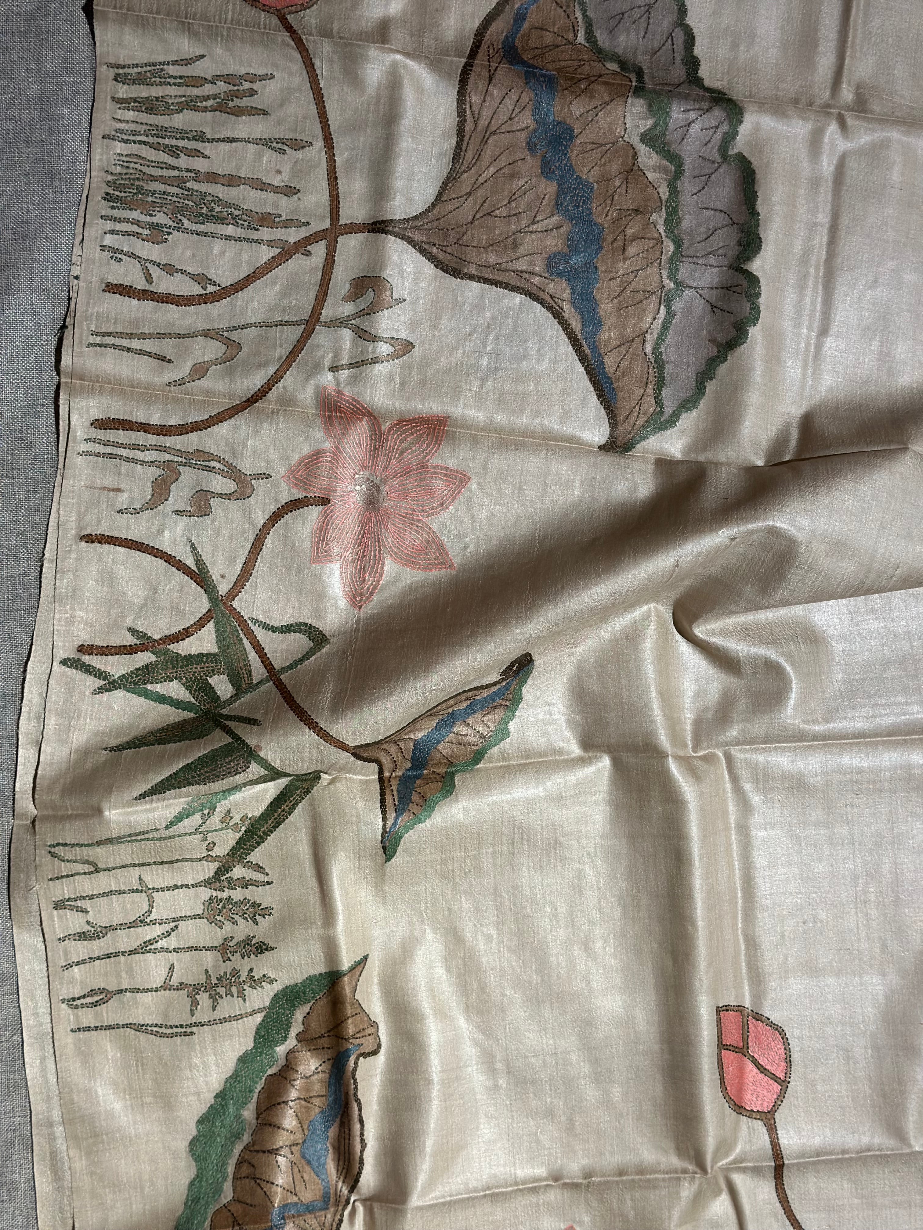 Natural Dyed Handwoven Tussar with Kantha