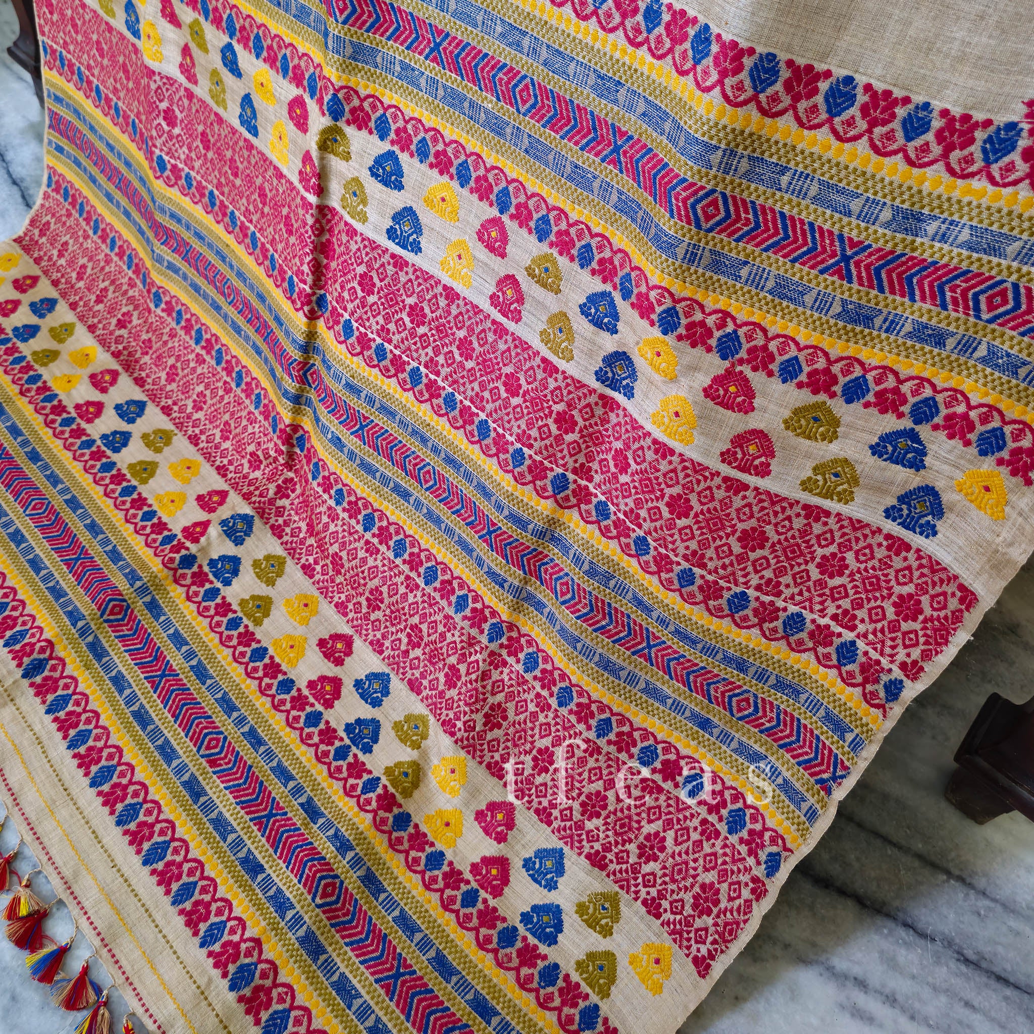 Heirloom Pure Assam Muga Saree with Natural Dyed Eri Extra Weft in Multicolors