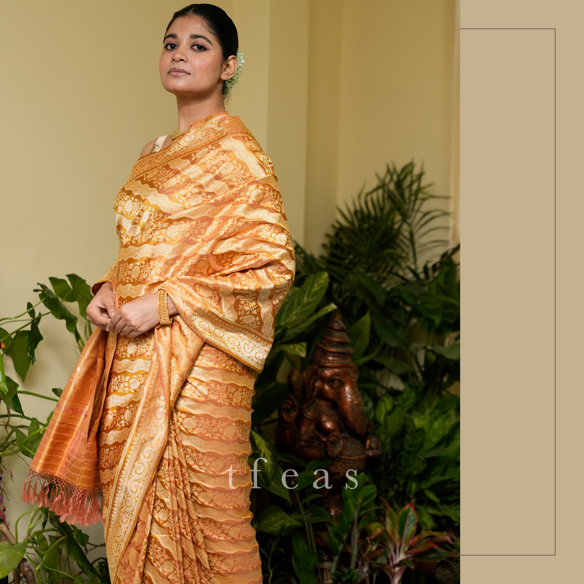 Mustard Natural Dyed Ada Khadwa Benarasi Saree