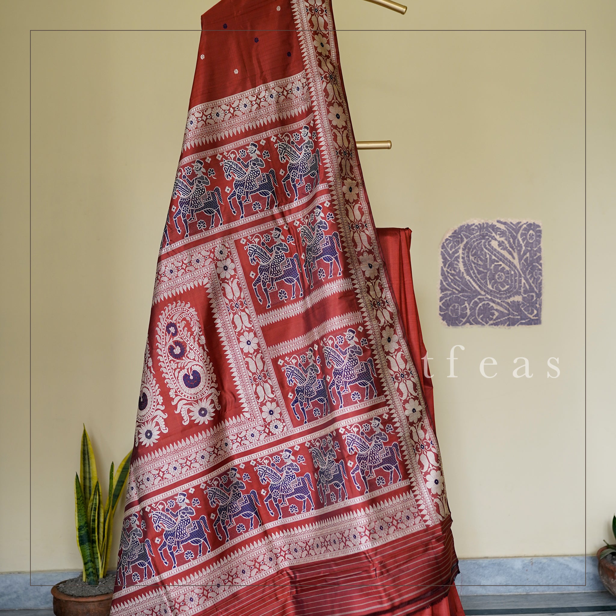 Rust and Blue Baluchari Saree from Bengal