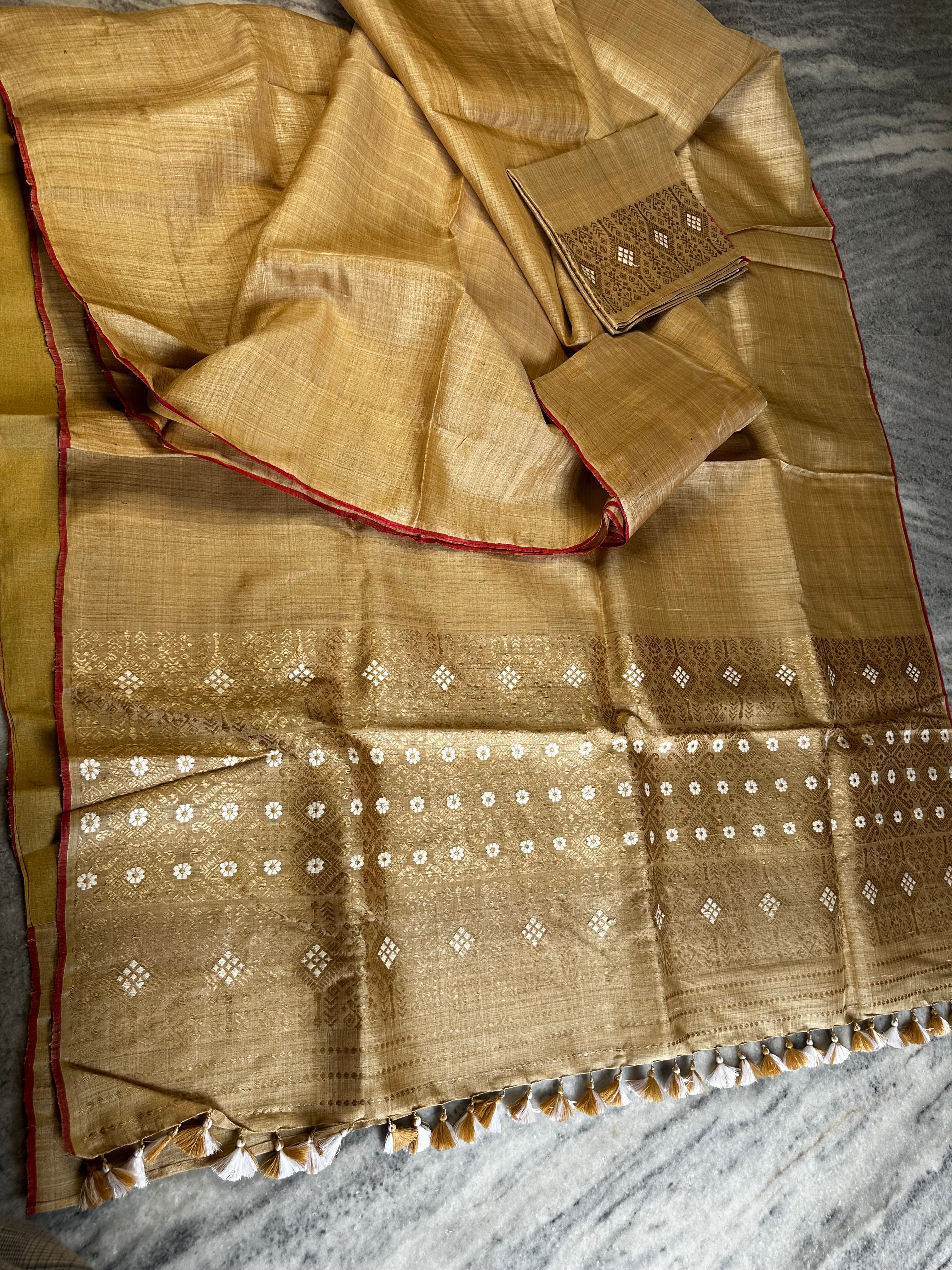 Heirloom Pure Assam Muga Saree with Muga and Eri Extra Weft Palla