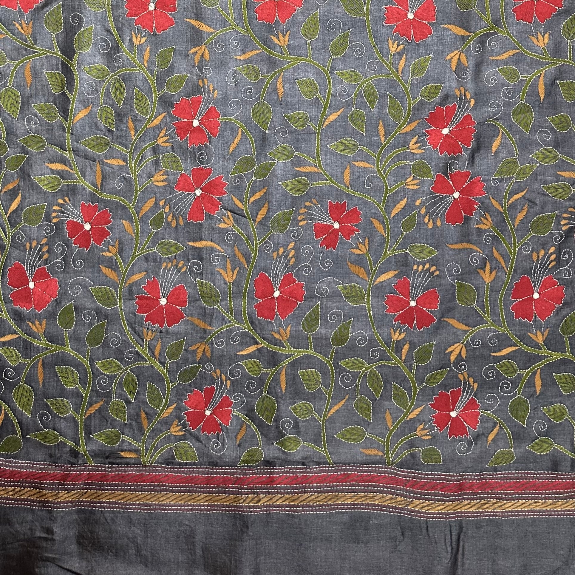 Floral Handwoven Tussar with Kantha