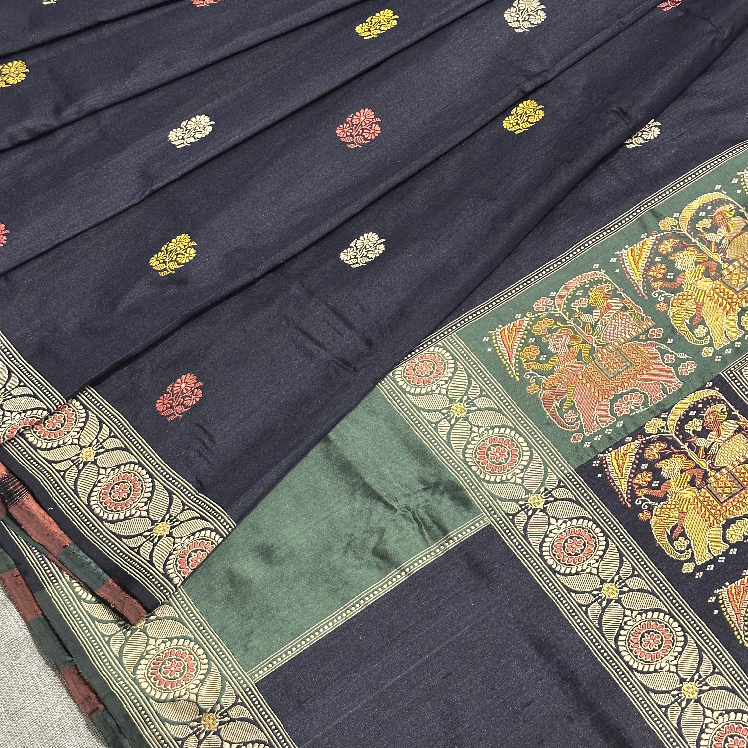 Black Baluchari Saree with Kalka and Motifs in the Palla