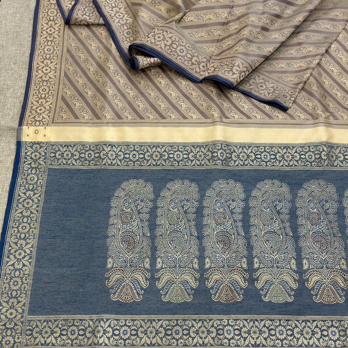 Grey with Indigo Baluchari Saree