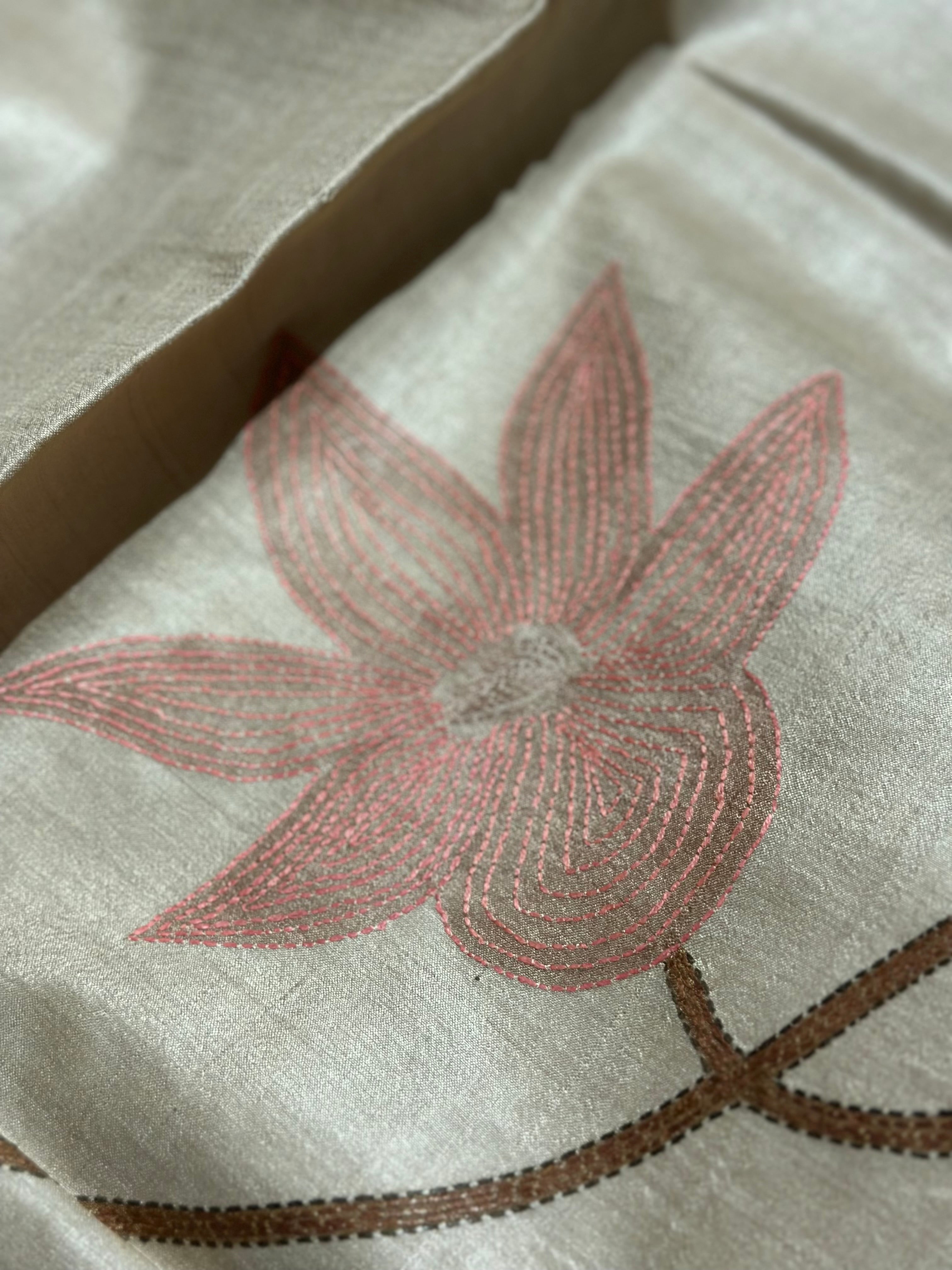 Natural Dyed Handwoven Tussar with Kantha