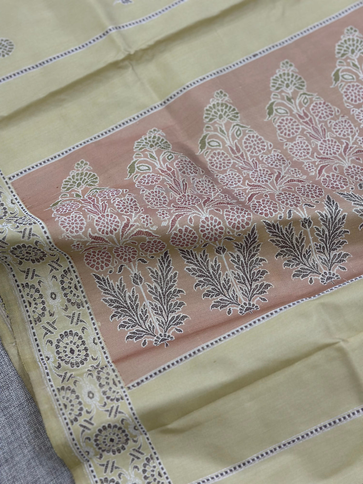 Butter Yellow Floral Baluchari Saree