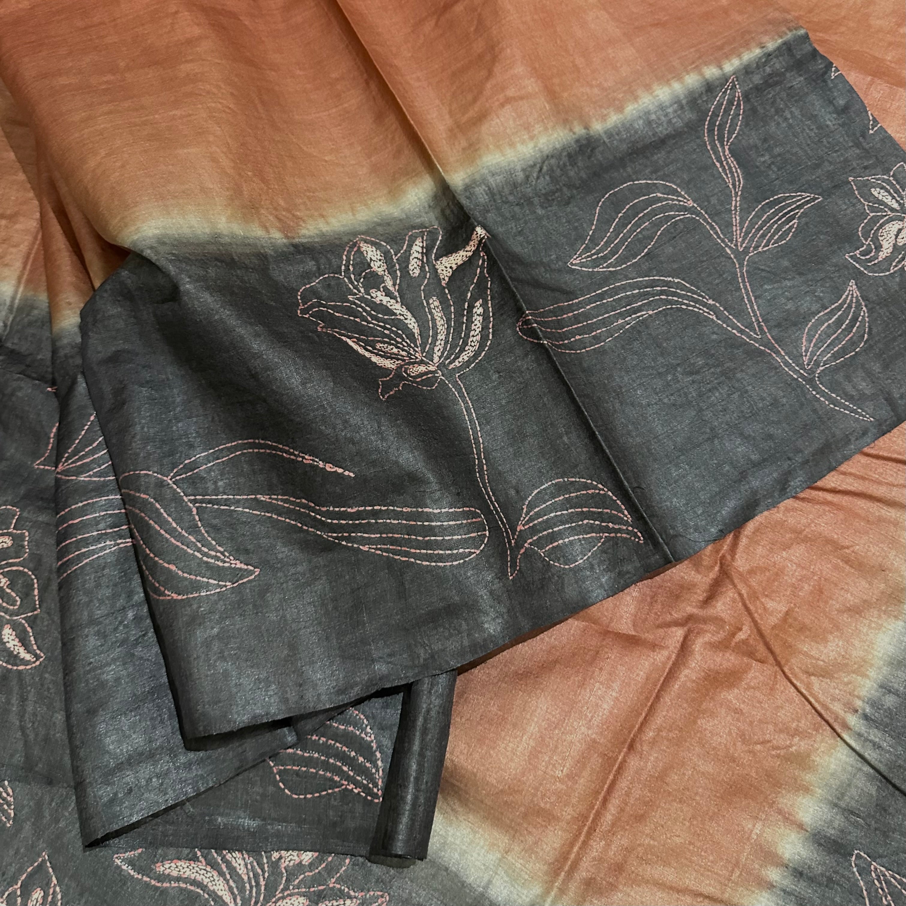 Natural Dyed Handwoven Tussar with Kantha