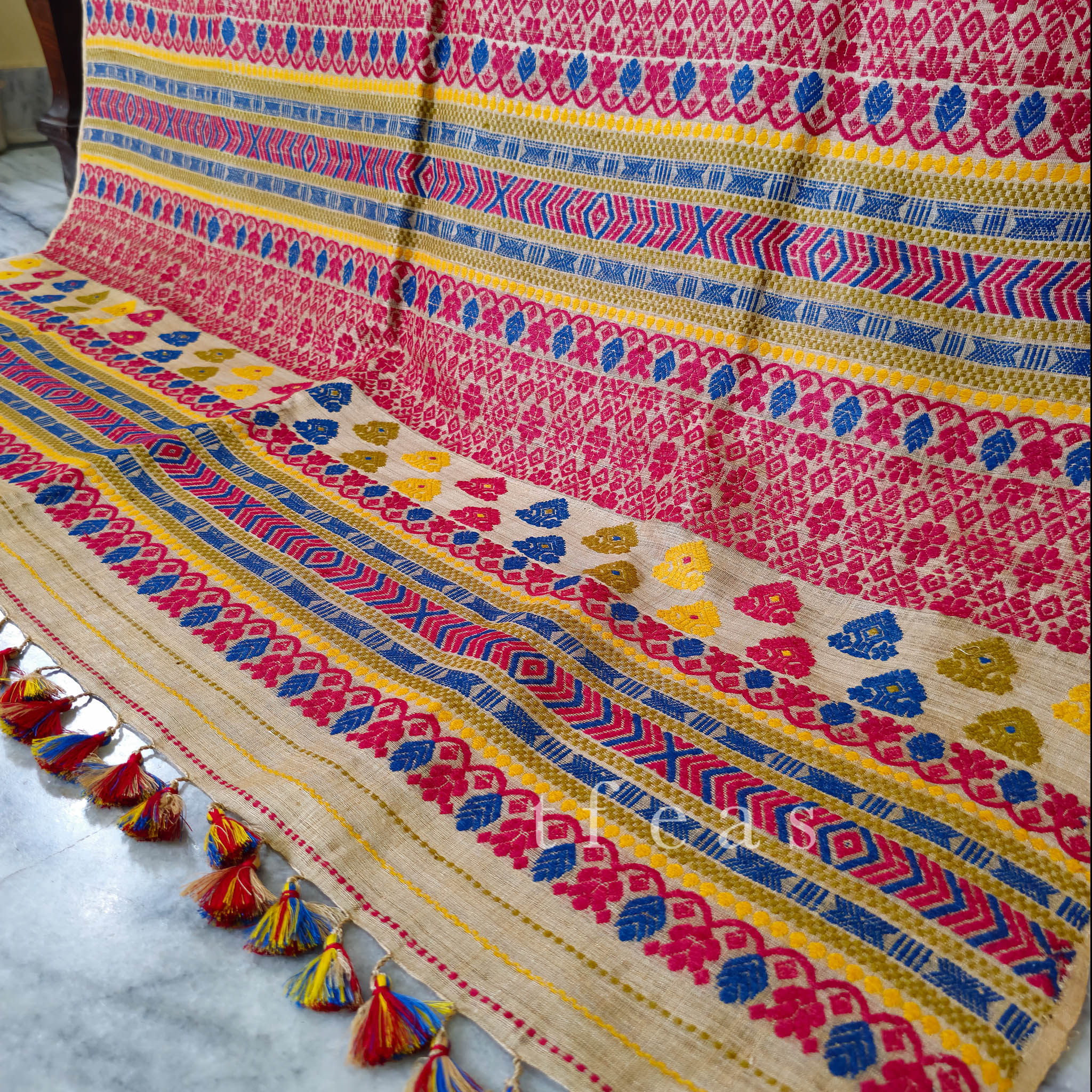 Heirloom Pure Assam Muga Saree with Natural Dyed Eri Extra Weft in Multicolors