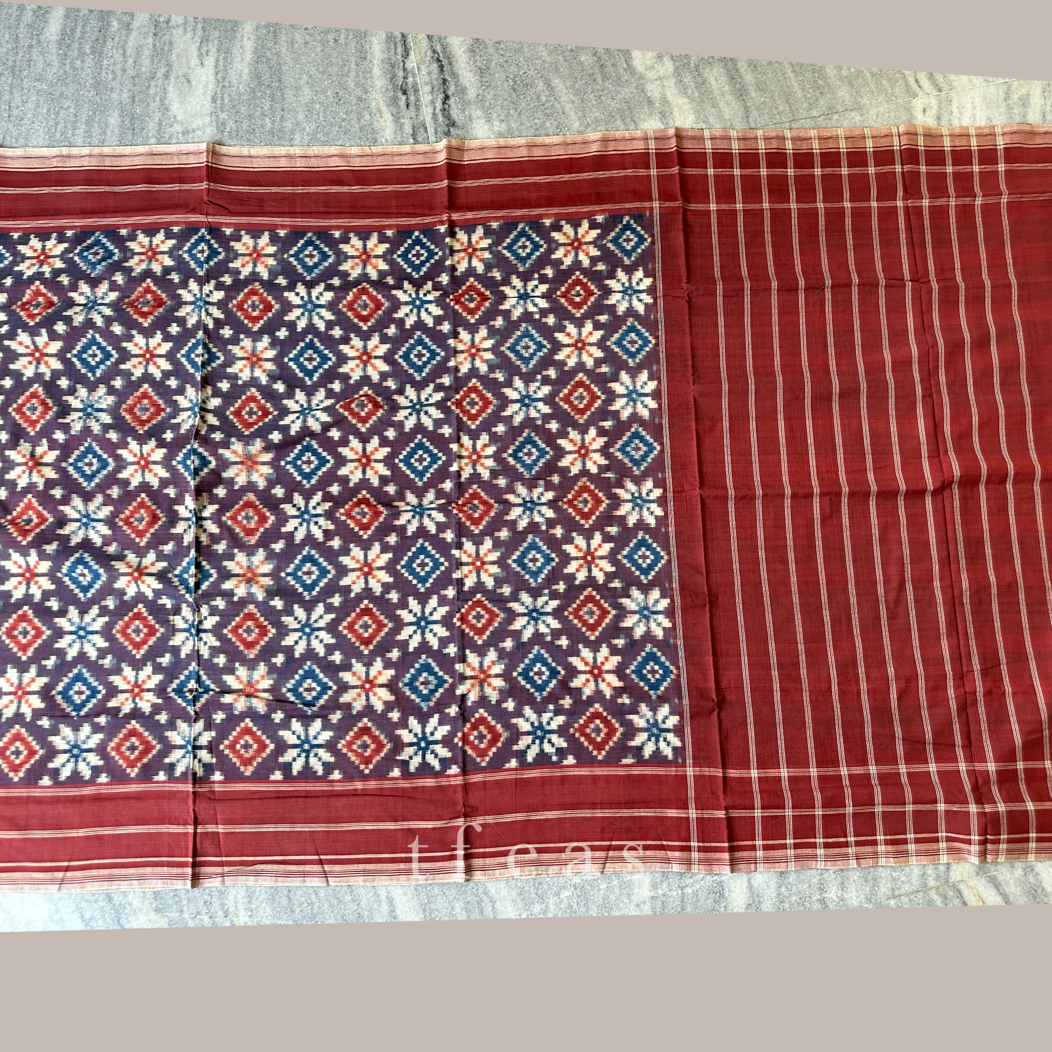 Indigo and Red with Red Border Natural Dyed Double Ikat
