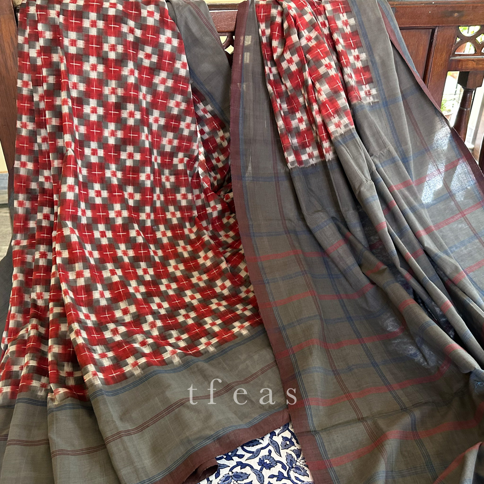 Grey and Red Double Ikat