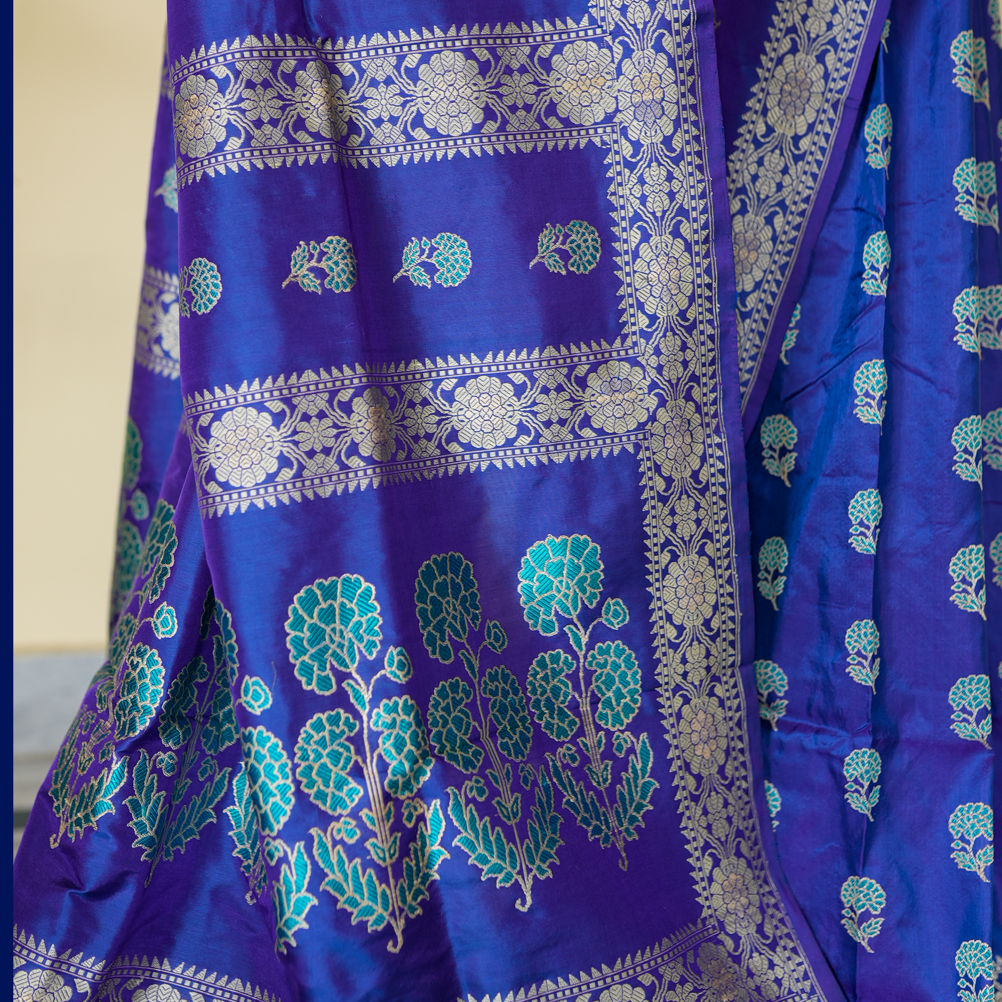 Blue with Turquoise Revival Baluchari Saree