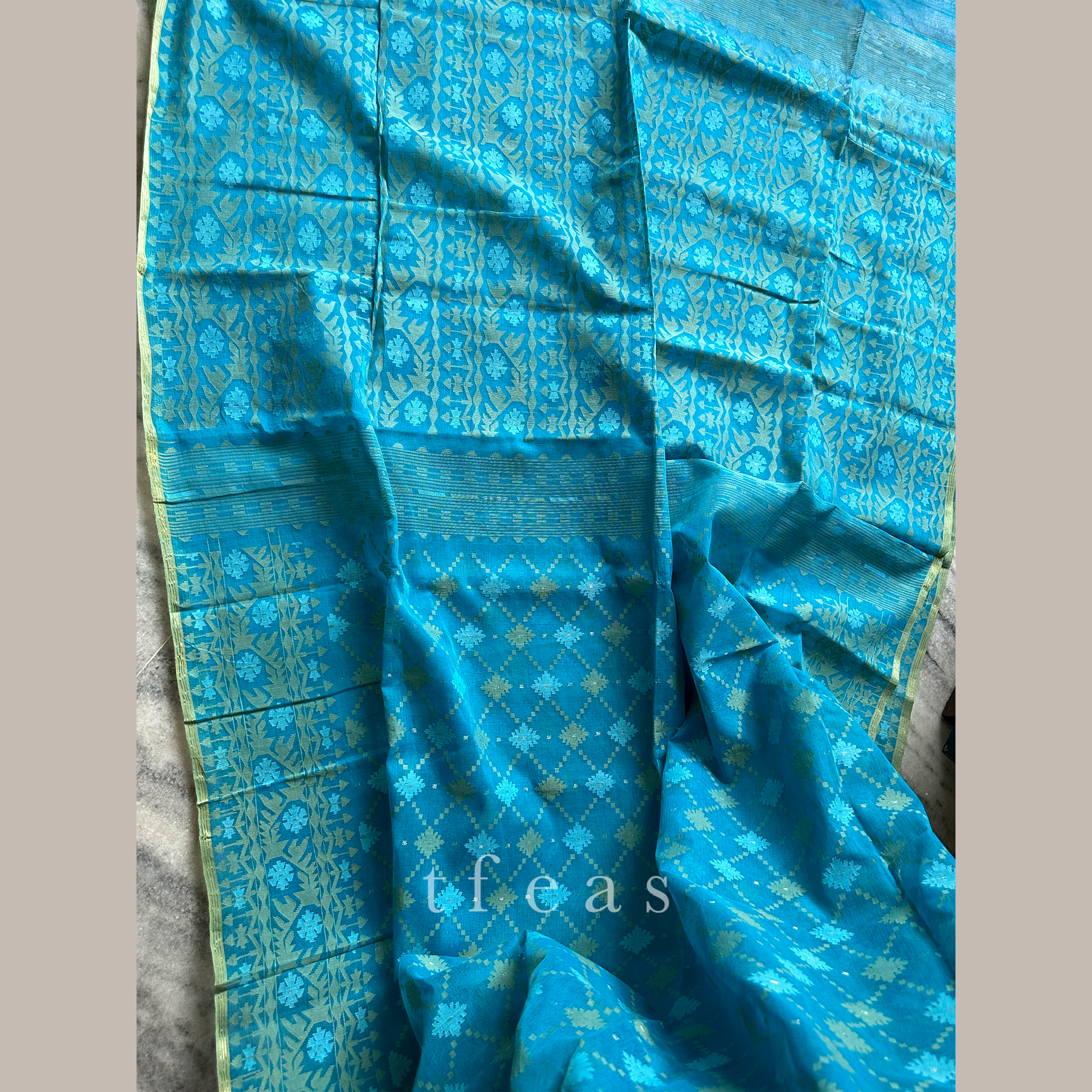 Turquoise Dhakai Jamdani Saree