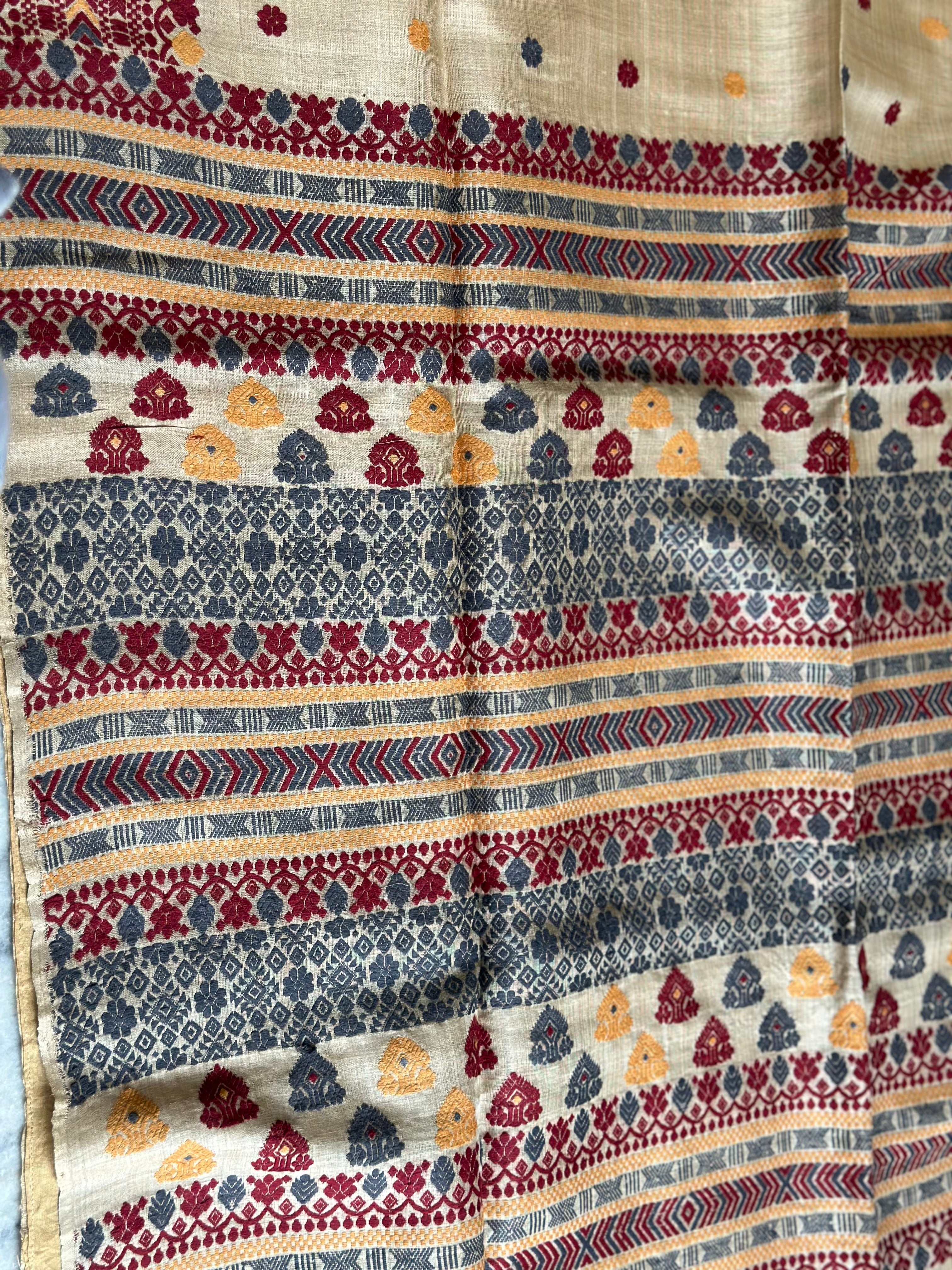 Heirloom Pure Assam Muga Saree with Natural Dyed Eri Extra Weft