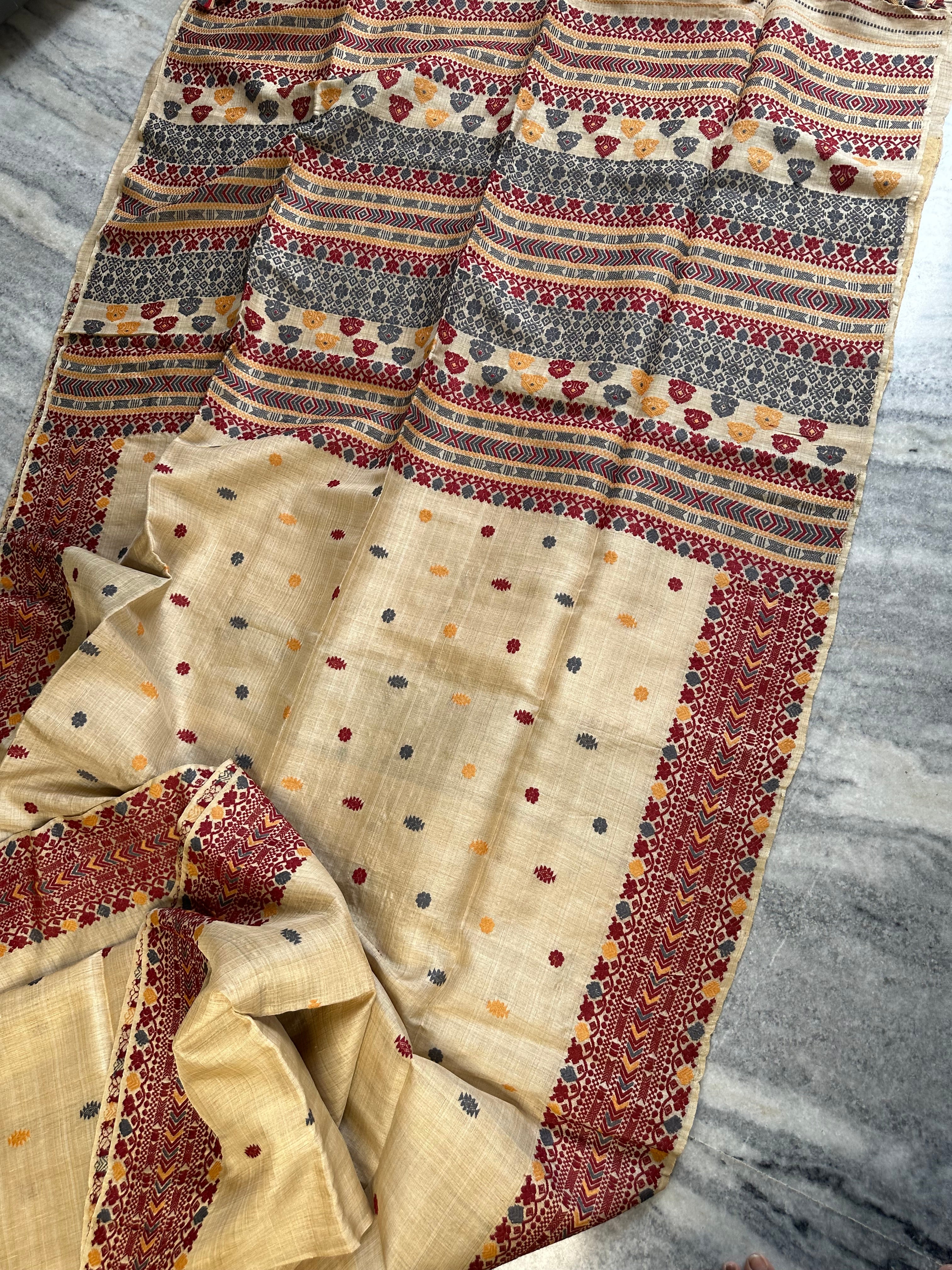 Heirloom Pure Assam Muga Saree with Natural Dyed Eri Extra Weft