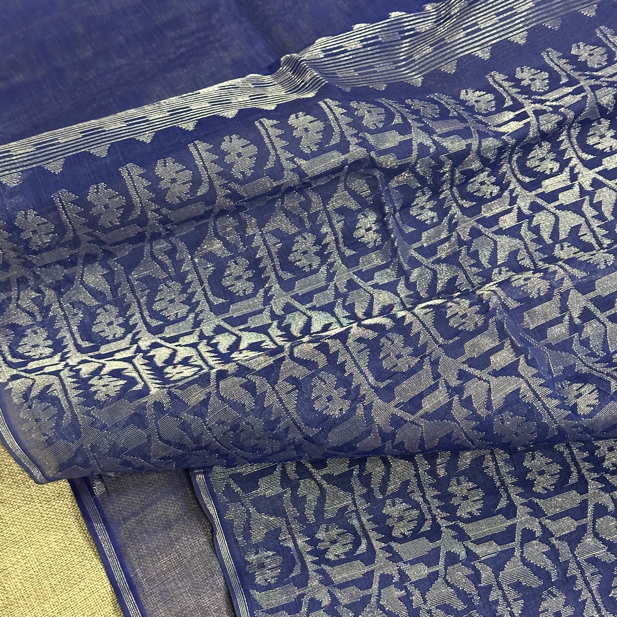 Blue with Silver Dhakai Jamdani