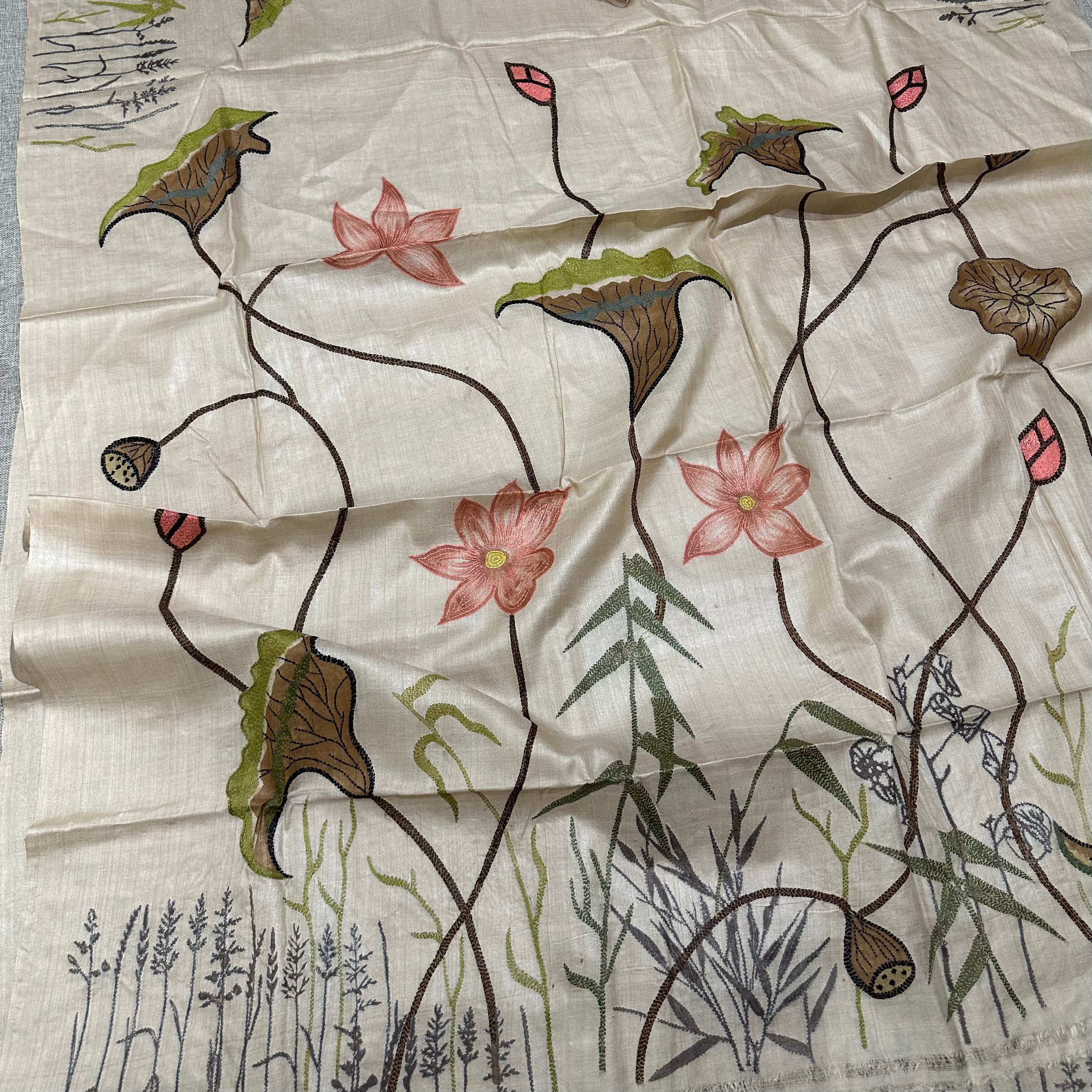 Natural Dyed Handwoven Tussar with Kantha
