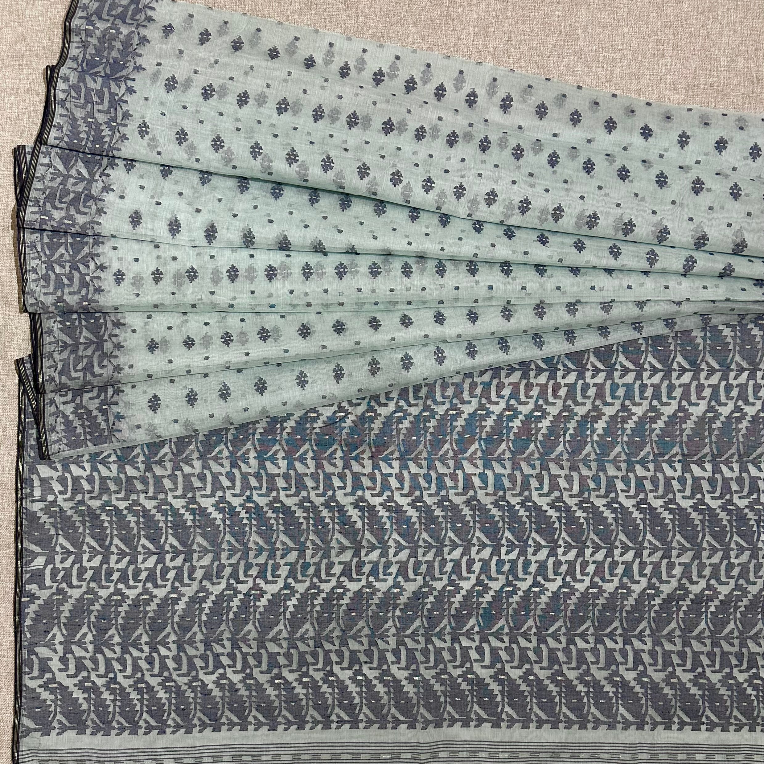 Sky Blue and Grey Dhakai Jamdani