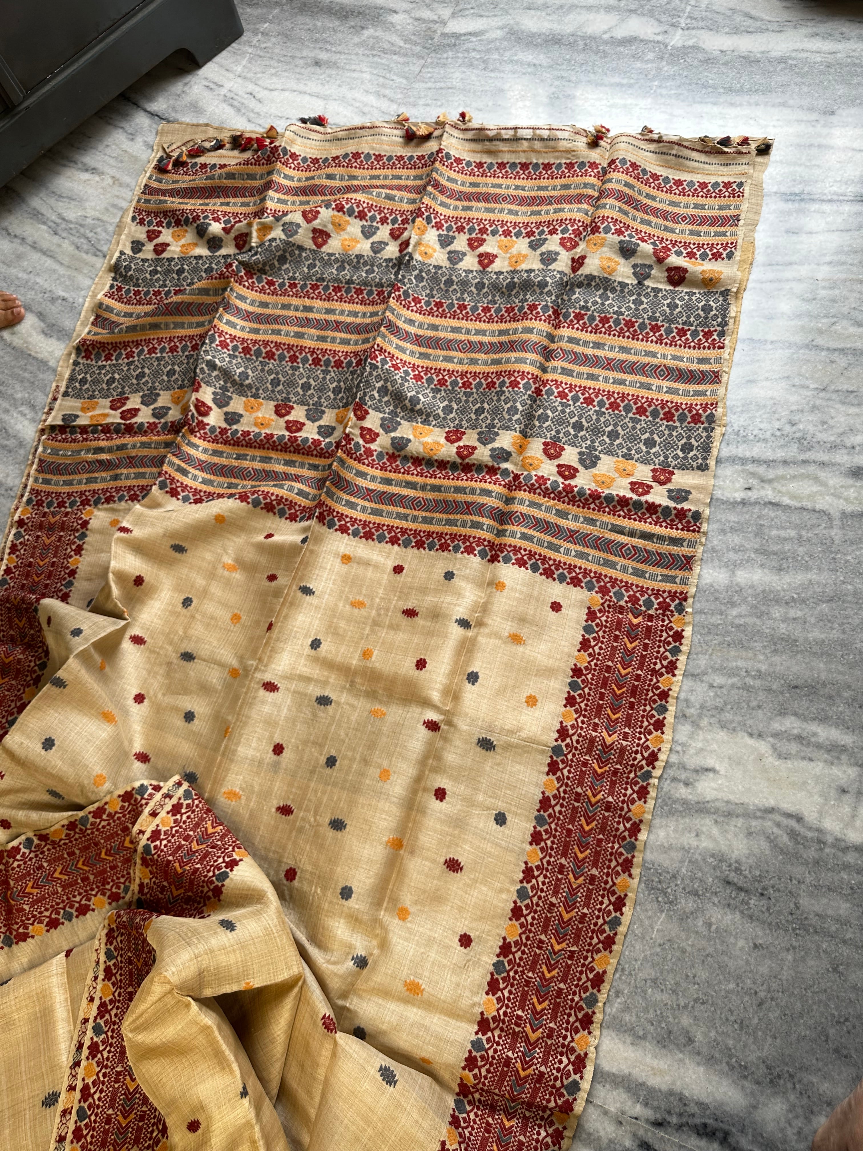 Heirloom Pure Assam Muga Saree with Natural Dyed Eri Extra Weft