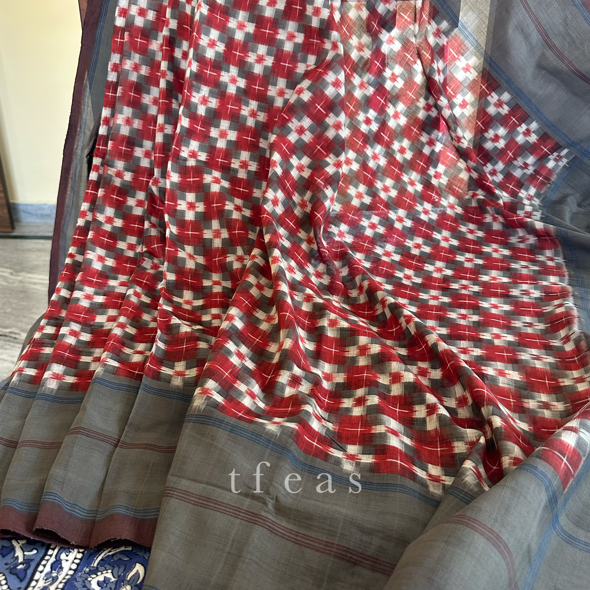 Grey and Red Double Ikat