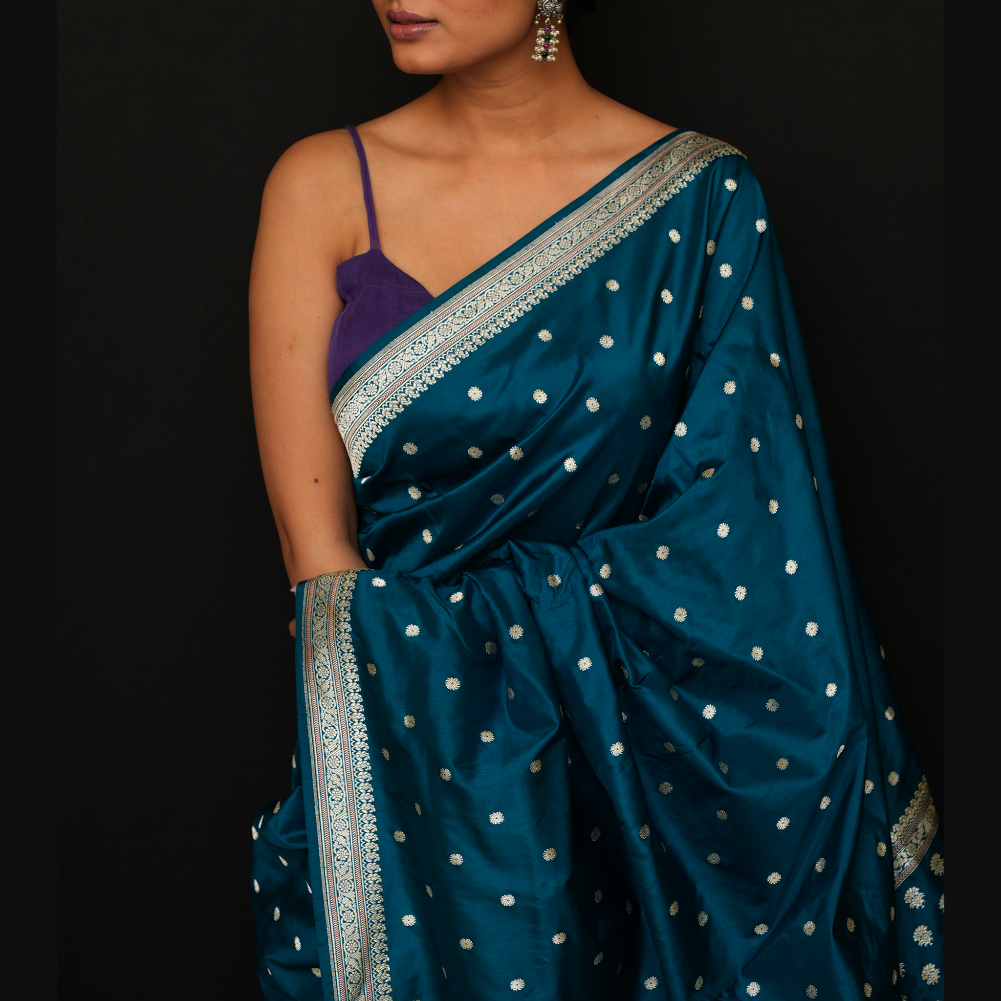 Khadwa Benarasi in Shot Colour - Deep Teal Blue