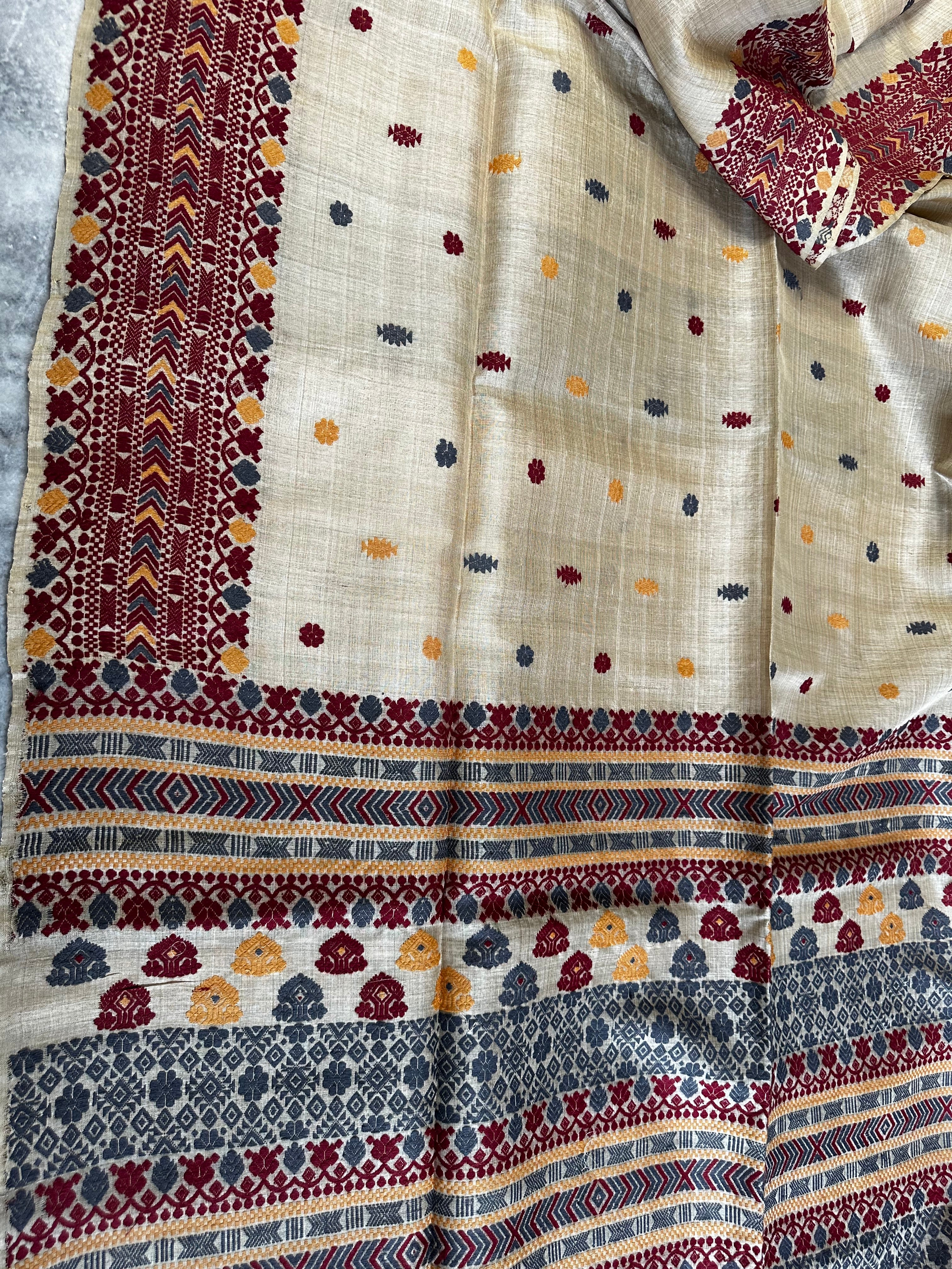 Heirloom Pure Assam Muga Saree with Natural Dyed Eri Extra Weft