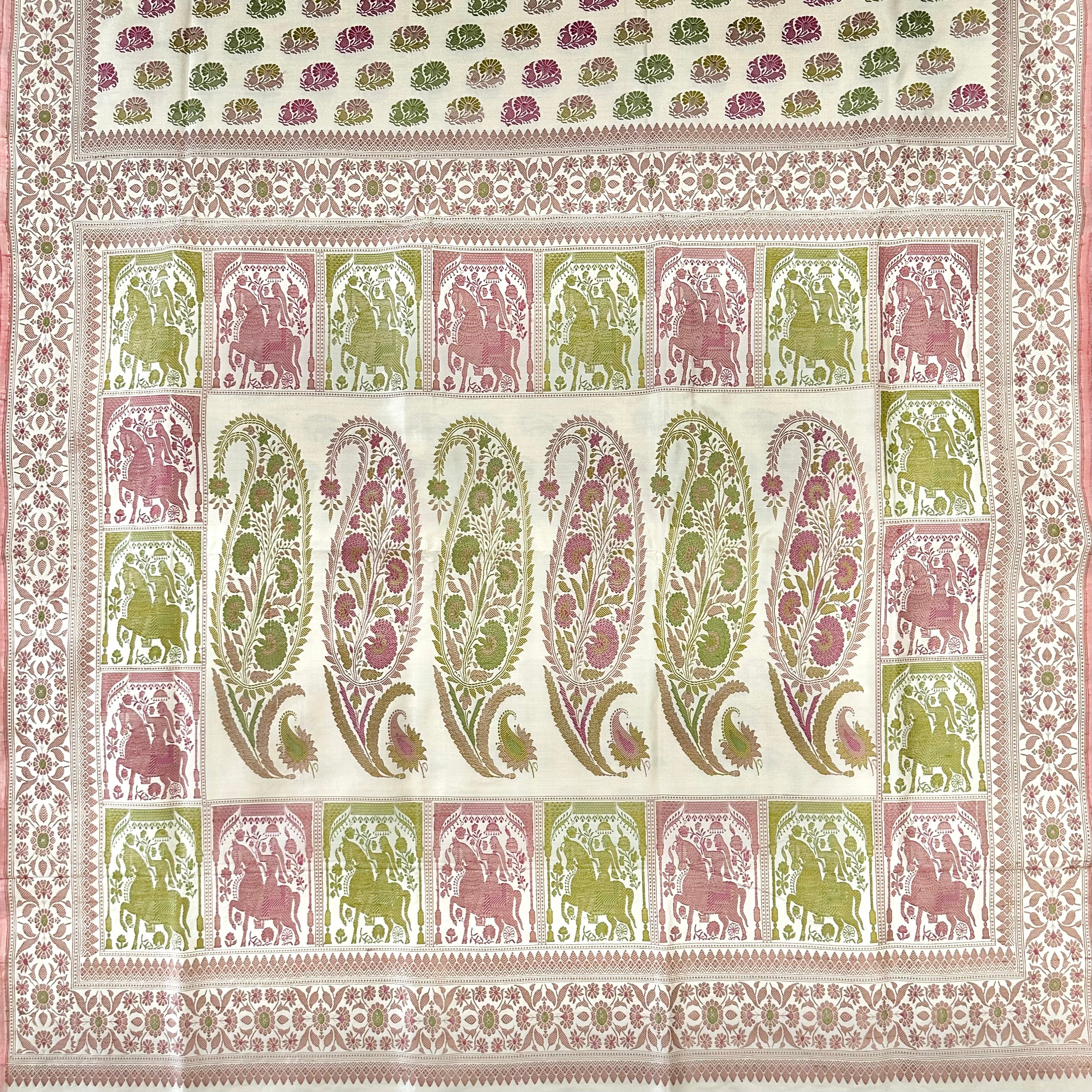 White Revival Baluchari with Big Butis