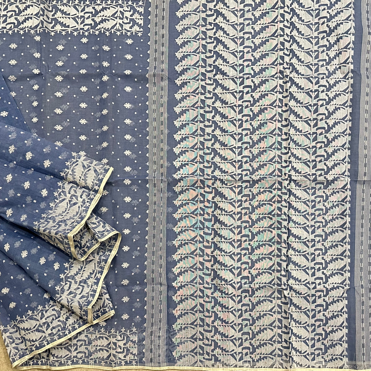 Blue and White Dhakai Jamdani