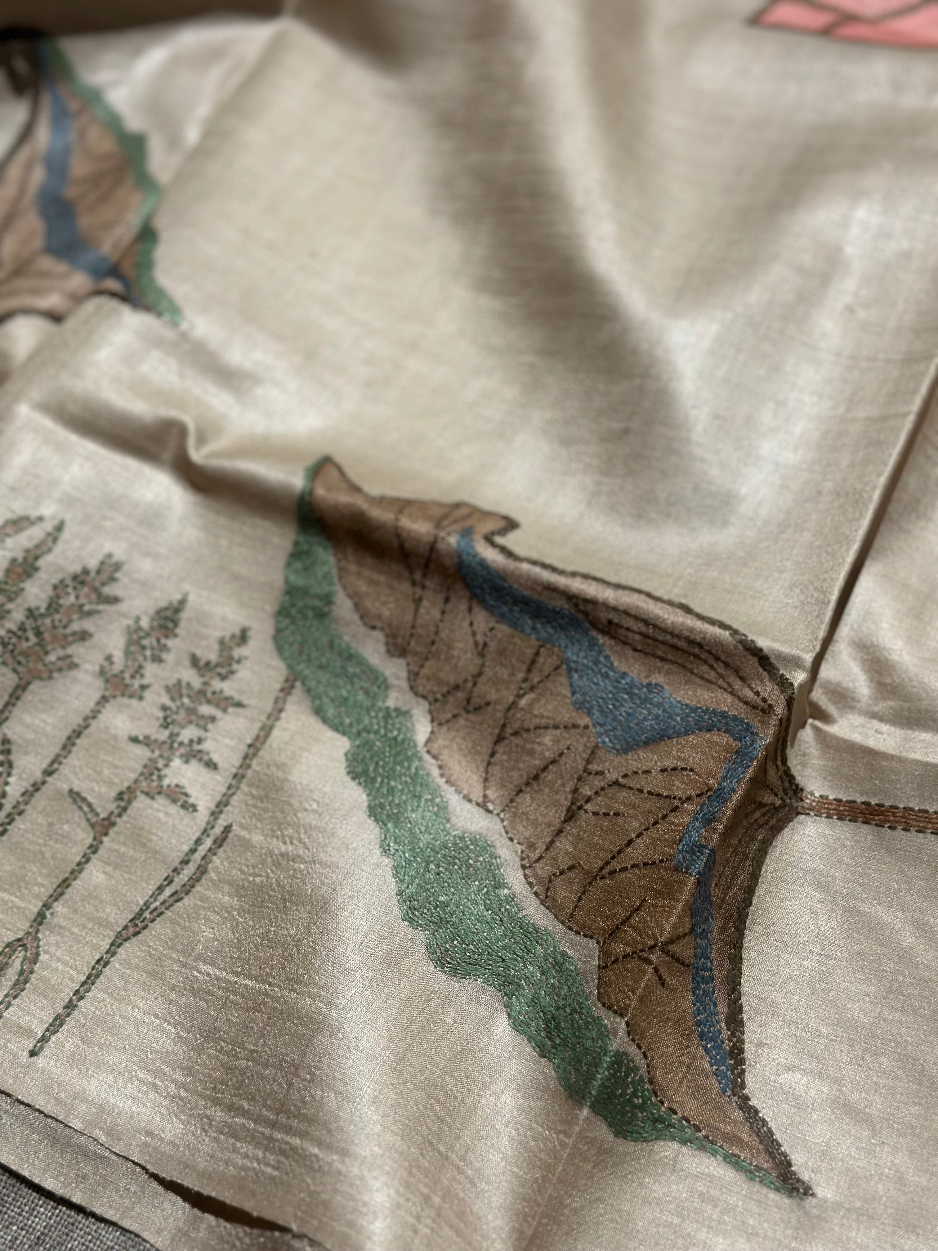 Natural Dyed Handwoven Tussar with Kantha