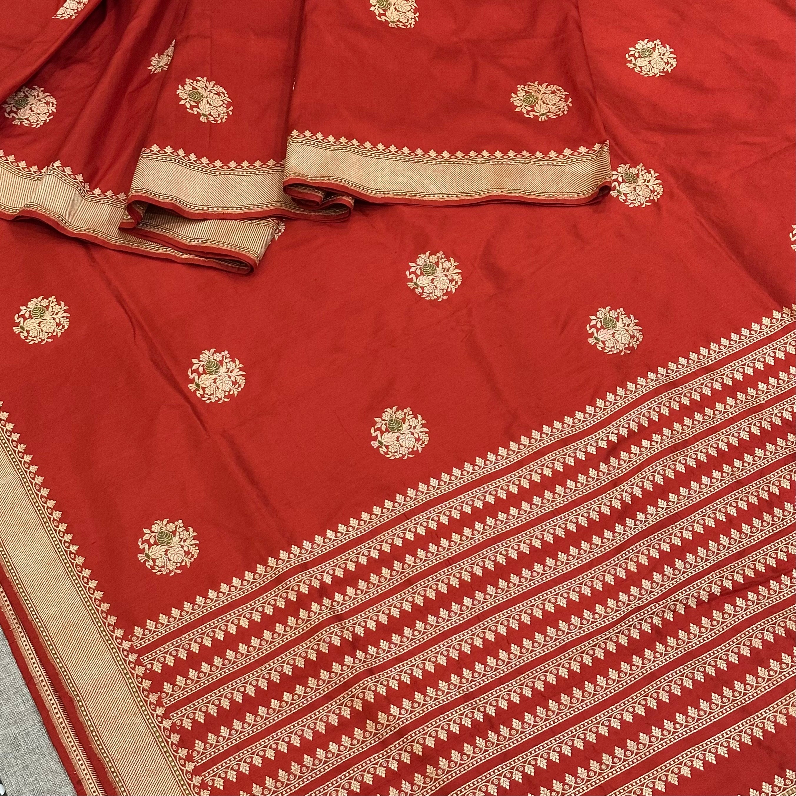 Bright Red Silk Dyed Benarasi