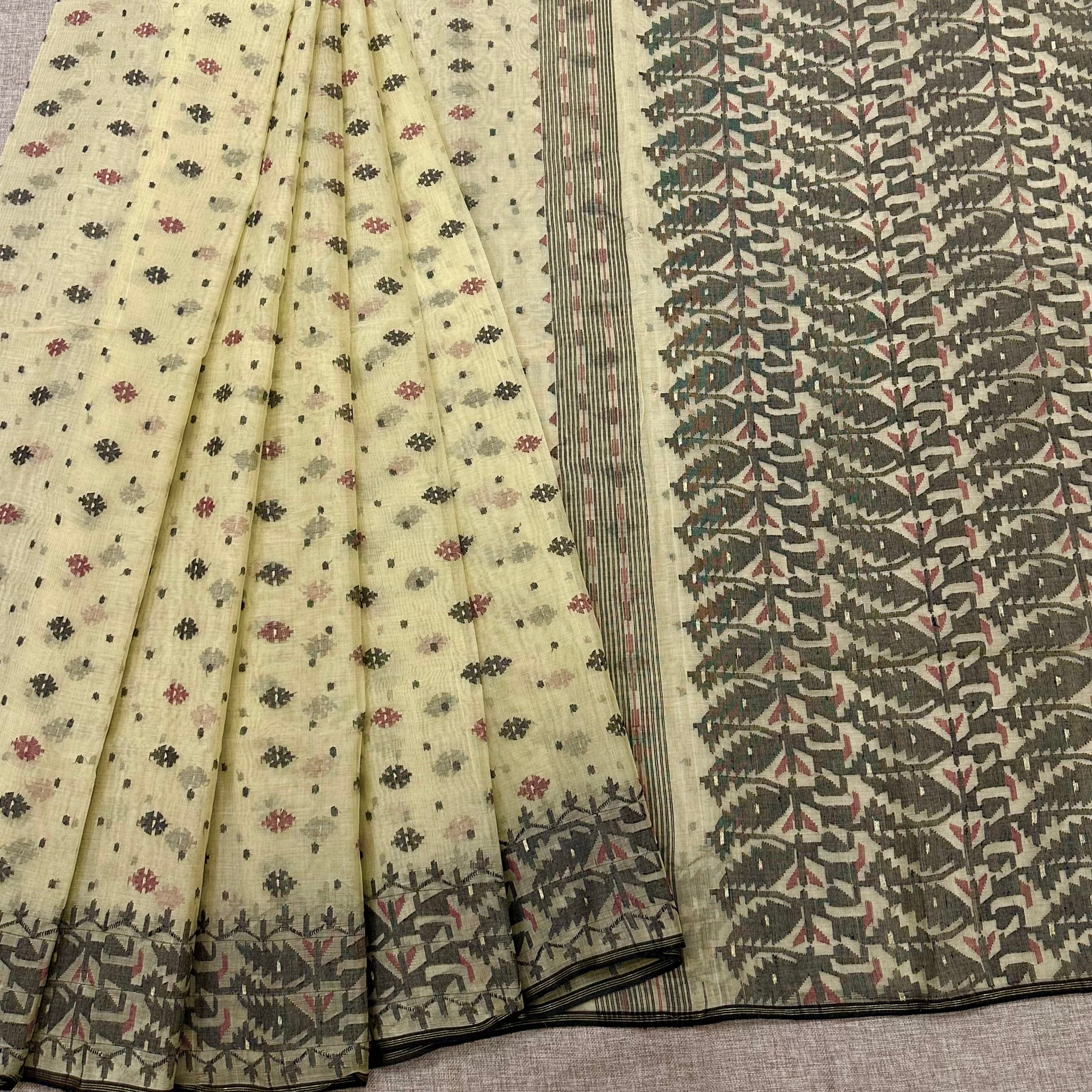 Buttercream and Grey Dhakai Jamdani