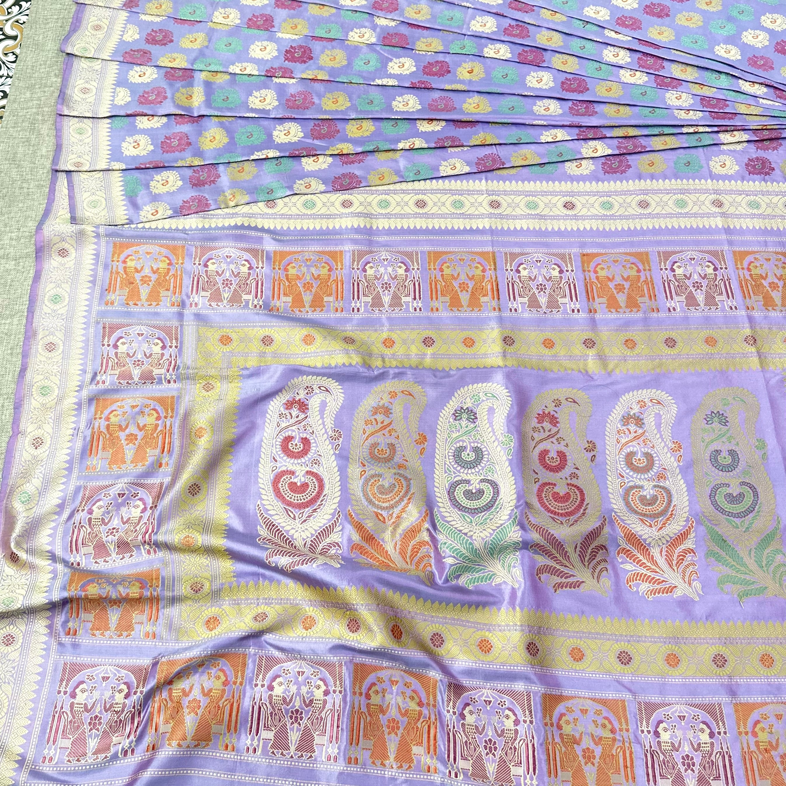 Lilac Revival Baluchari Saree with Paisley and Figure Motifs